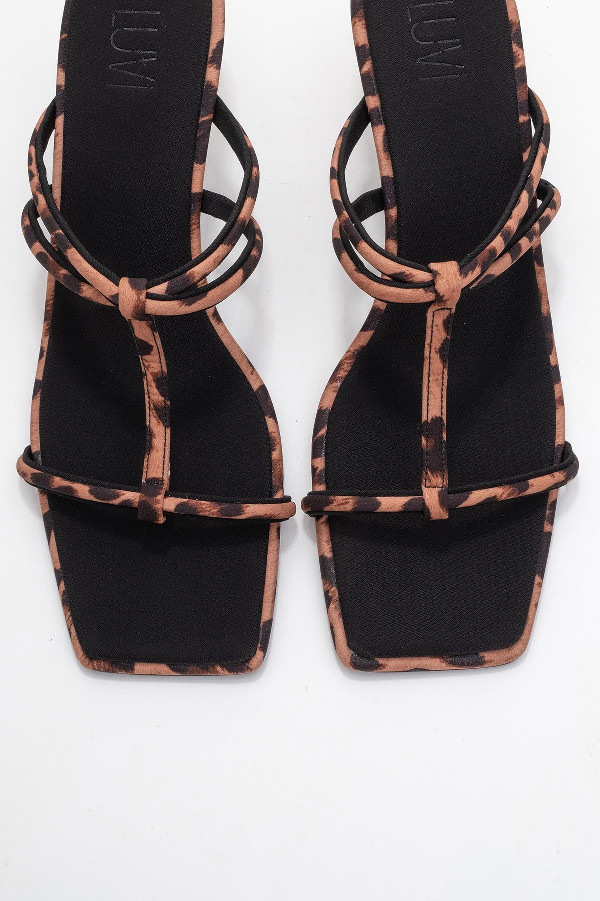 Mocha - Black/Yellow Printed Square-Toe Thin-Strap Heeled Mule (Women) - Image 2