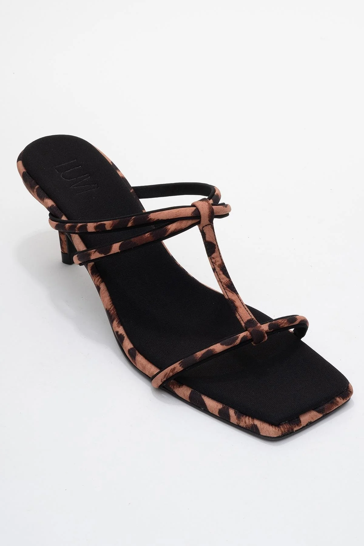 Mocha - Black/Yellow Printed Square-Toe Thin-Strap Heeled Mule (Women) - Image 3