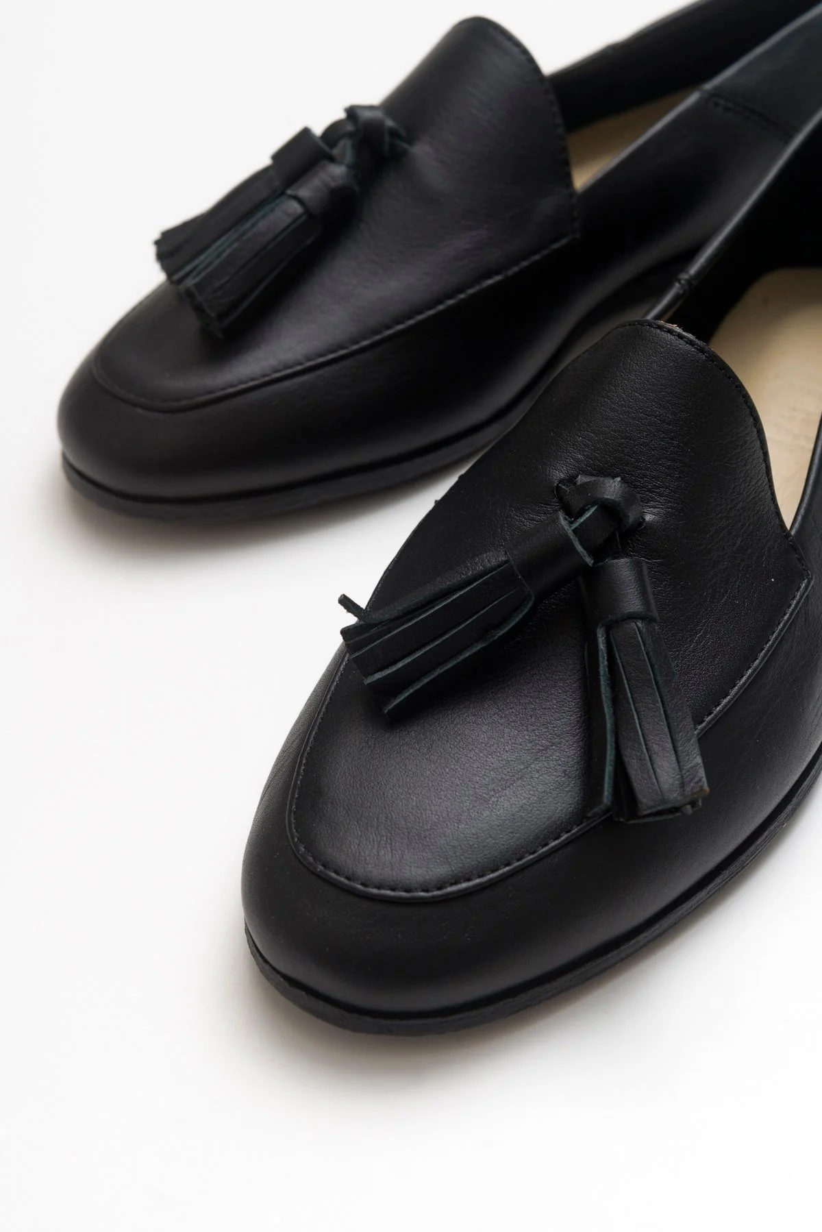 Mona - Black Soft Leather Tassel Loafers (Women) - Image 2