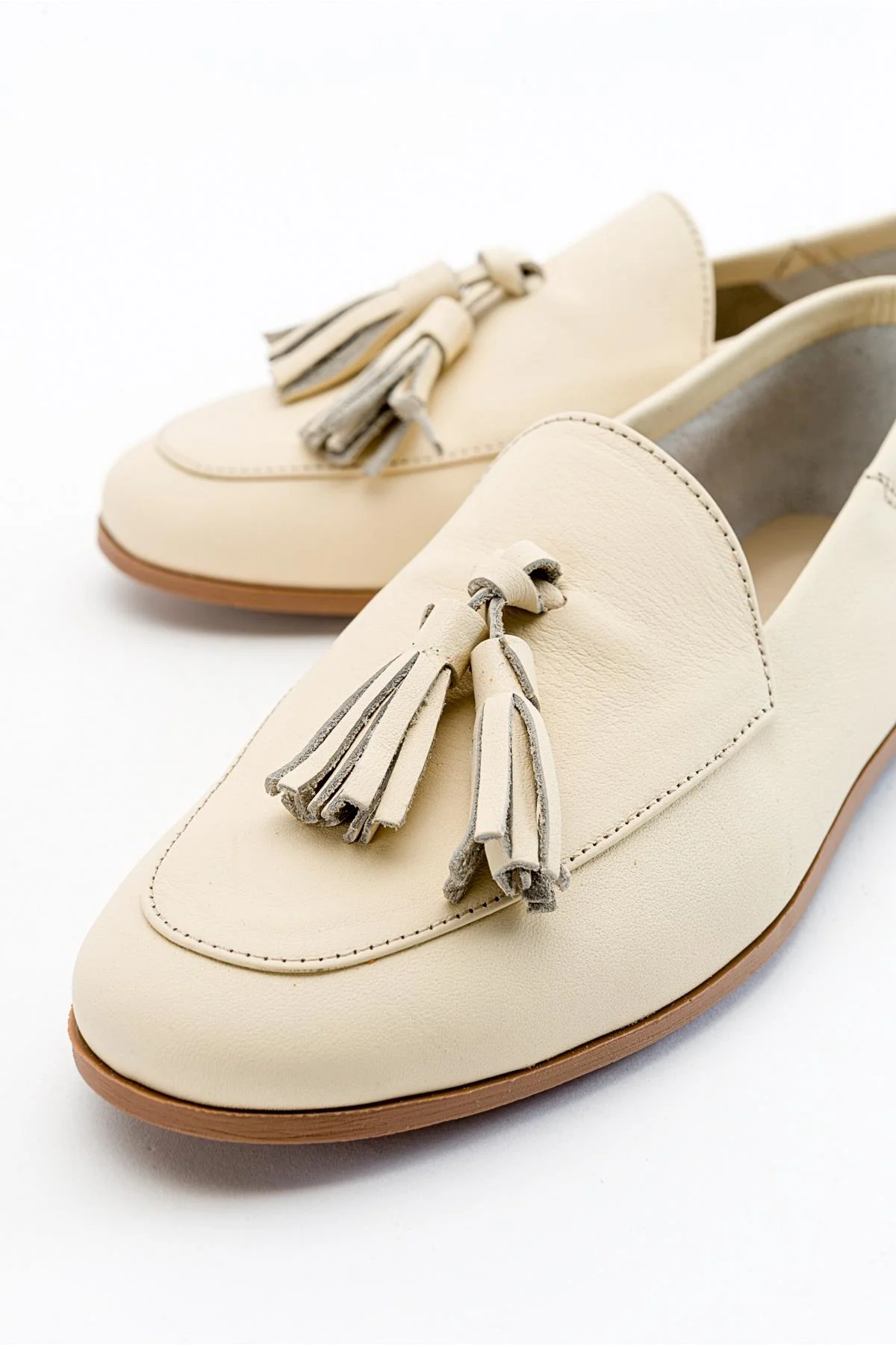 Mona - Light Beige Soft Leather Tassel Loafers (Women) - Image 2