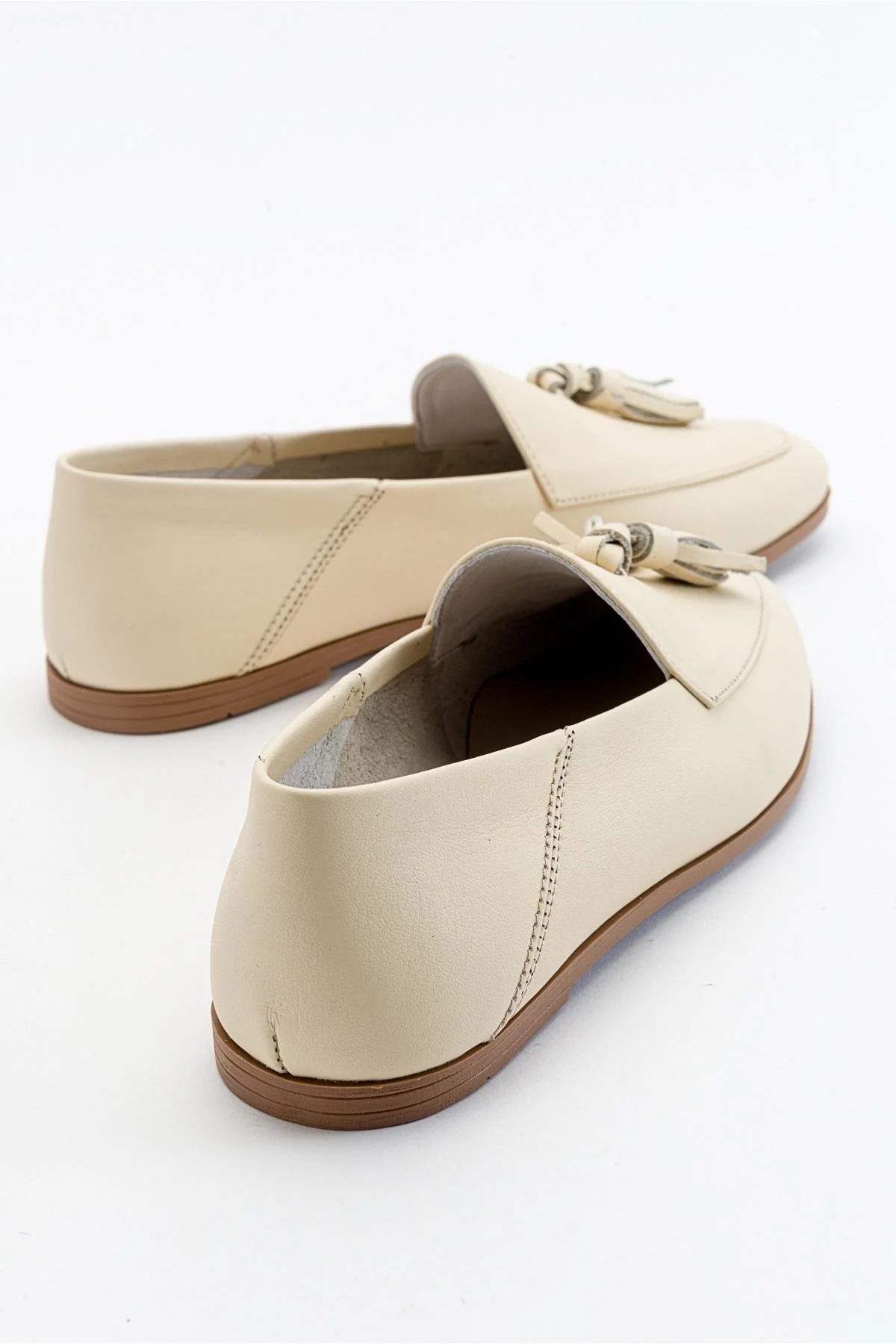 Mona - Light Beige Soft Leather Tassel Loafers (Women) - Image 3