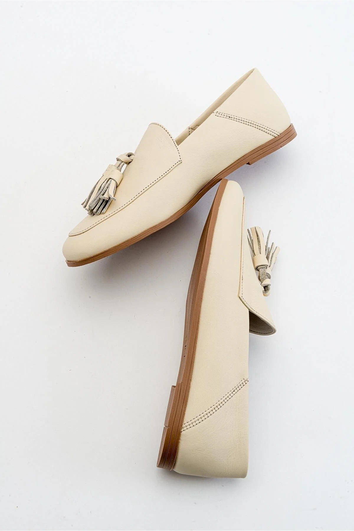 Mona - Light Beige Soft Leather Tassel Loafers (Women) - Image 5