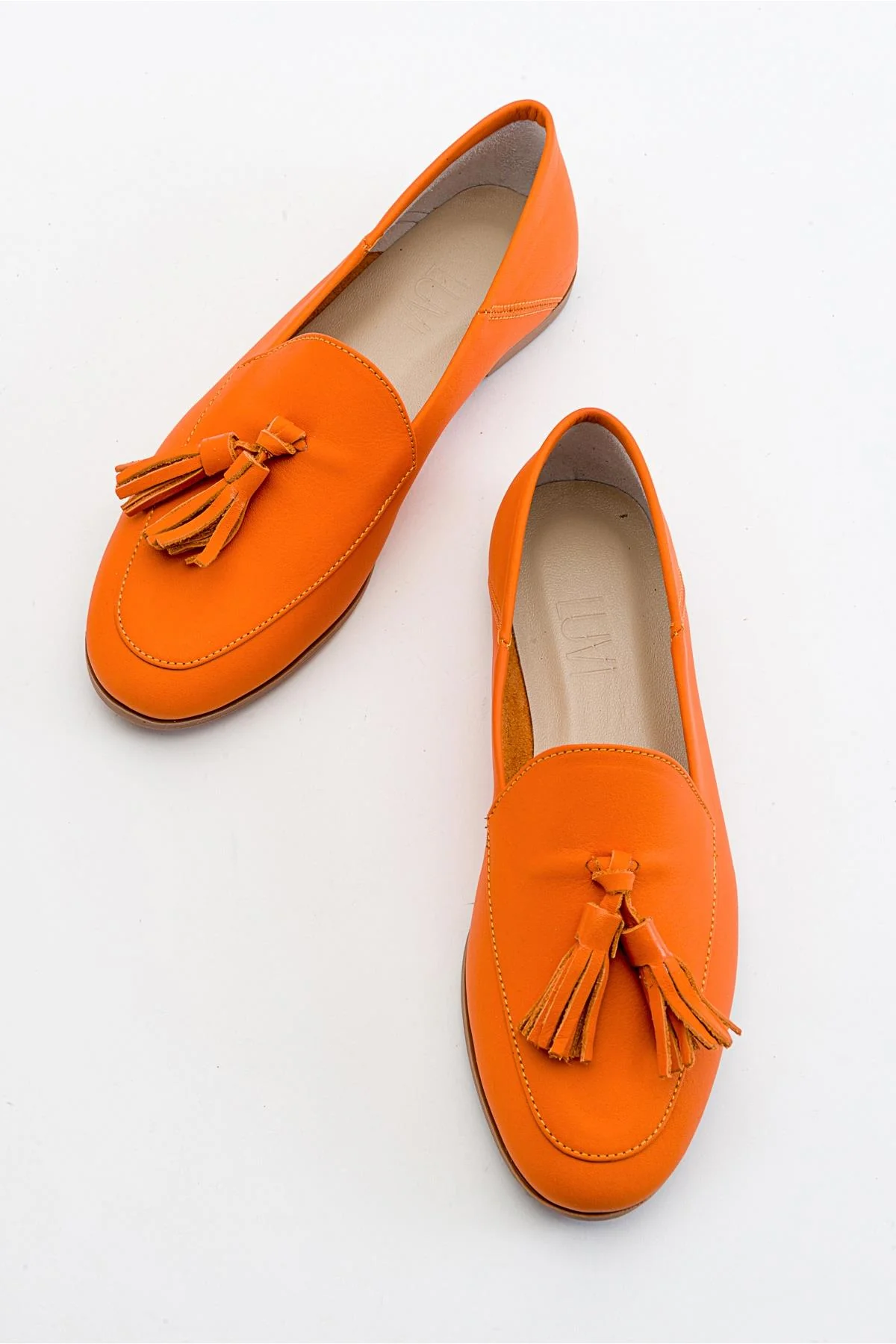 Mona - Neon Orange Soft Leather Tassel Loafers (Women) - Image 2