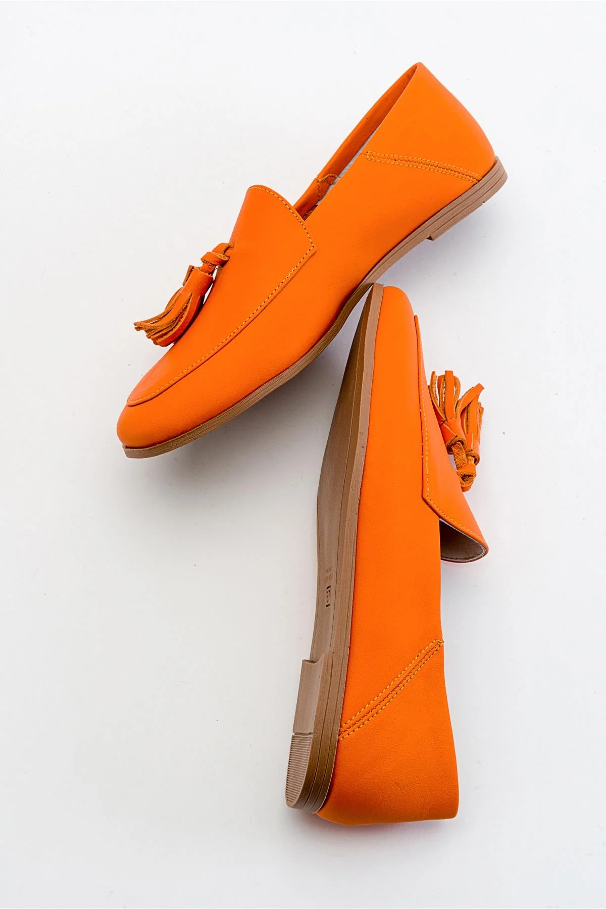 Mona - Neon Orange Soft Leather Tassel Loafers (Women) - Image 4