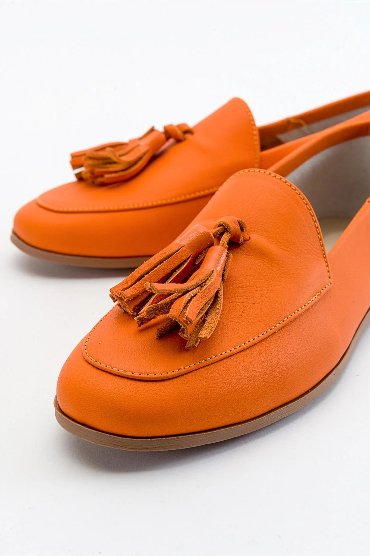Mona - Neon Orange Soft Leather Tassel Loafers (Women) - Image 5