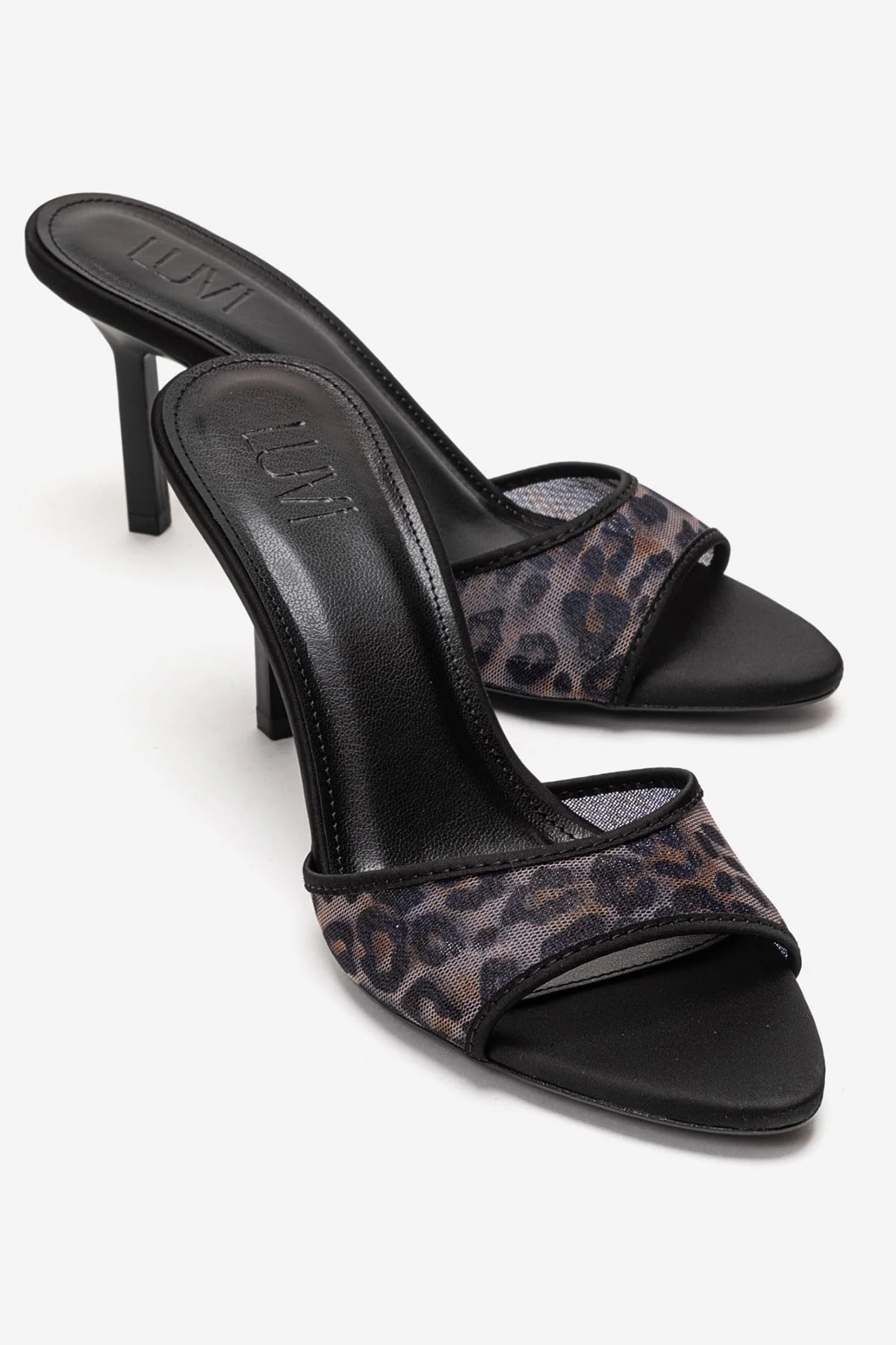 MONROE - Black Patterned Mesh Heeled Mule (Women)