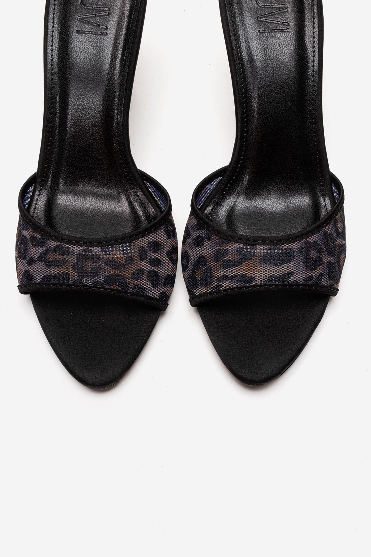 MONROE - Black Patterned Mesh Heeled Mule (Women) - Image 2