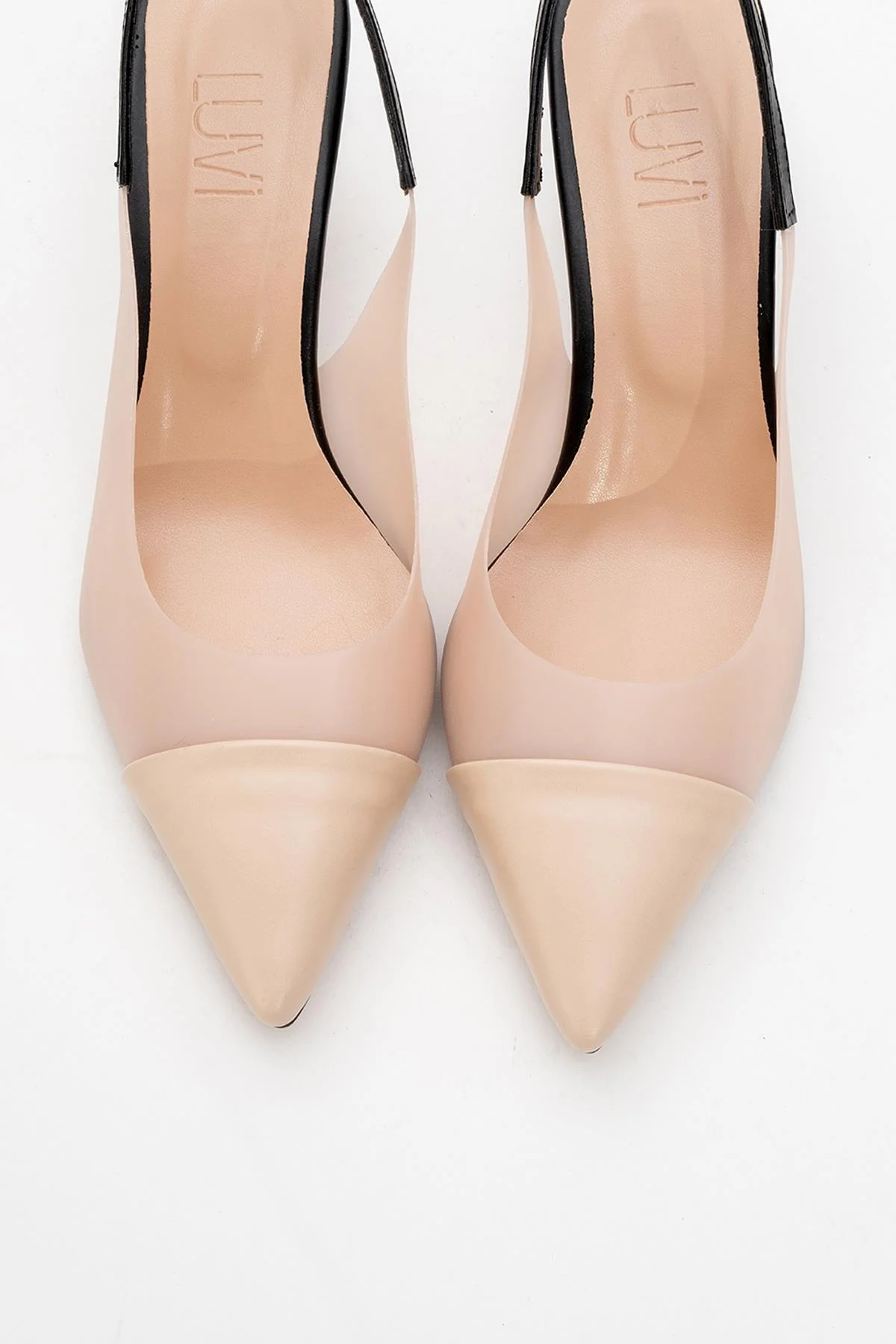 Moore - Nude/Black Transparent Open-Back Pointed Toe High Heel (Women) - Image 2