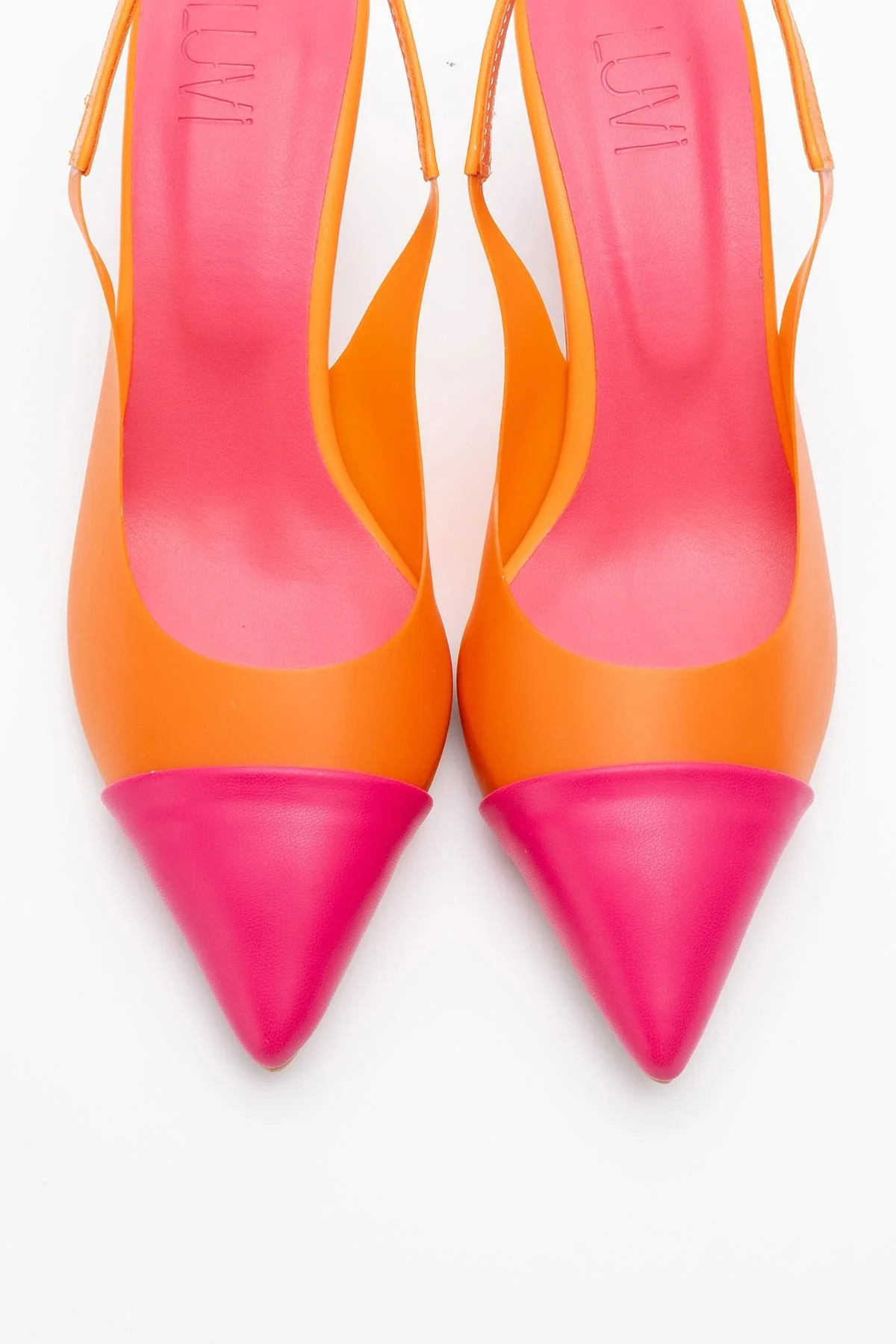 Moore - Orange-Fuchsia Transparent Open Back Pointed Toe Pump (Women) - Image 2