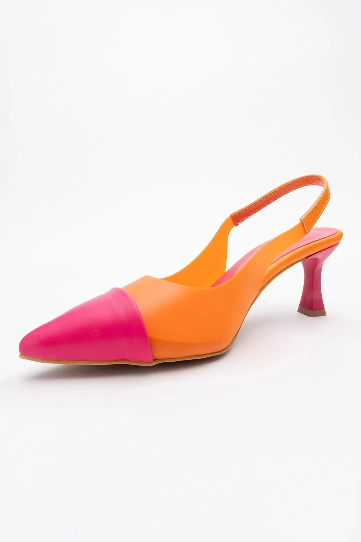Moore - Orange-Fuchsia Transparent Open Back Pointed Toe Pump (Women) - Image 3