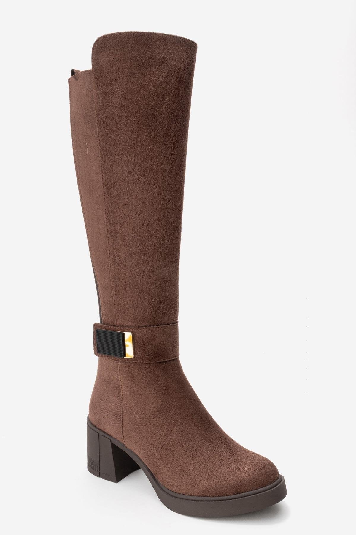 MORENİ - Brown Genuine Leather Knee-High Block Heel Boot (Women) - Image 6