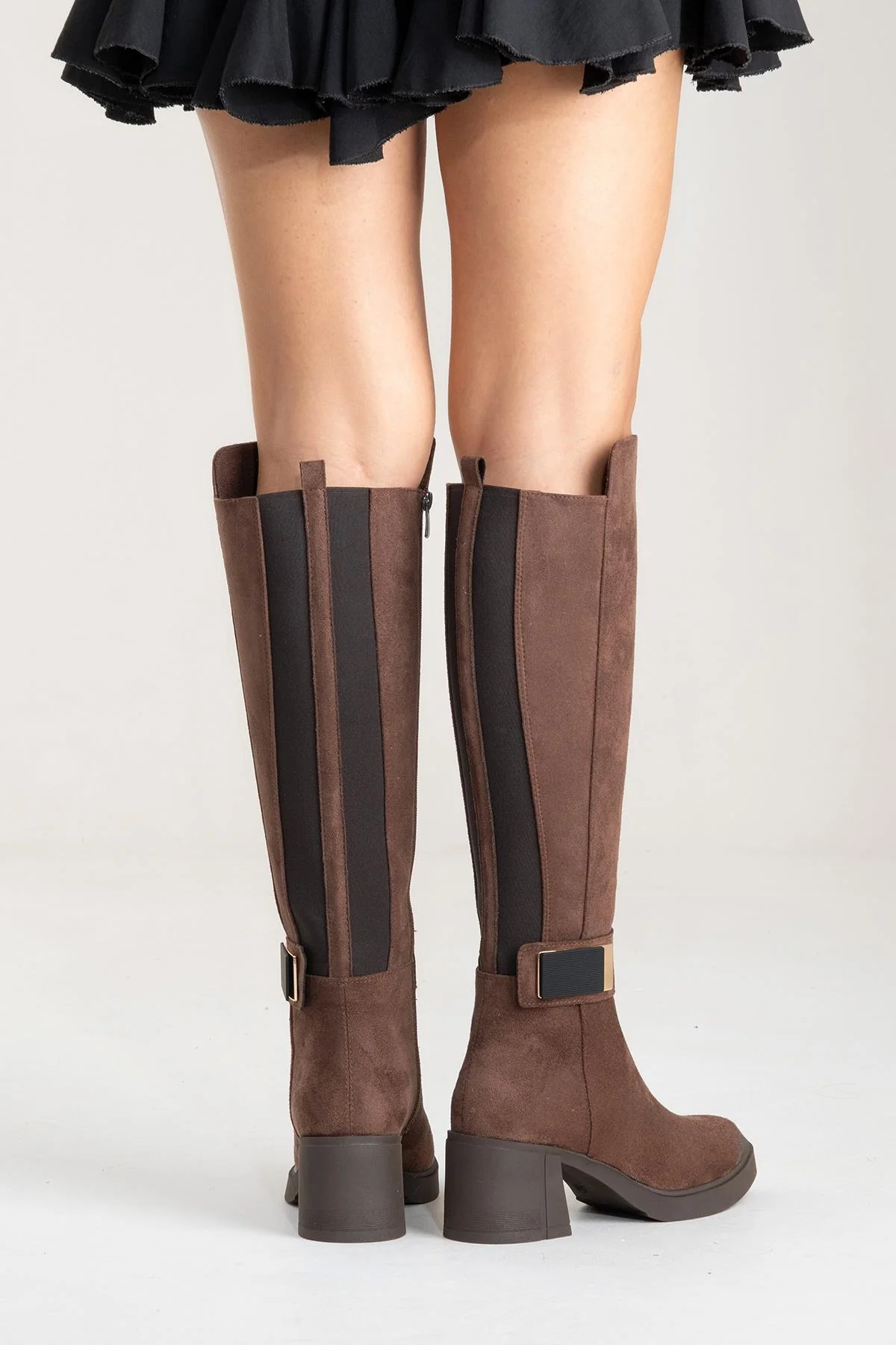 MORENİ - Brown Genuine Leather Knee-High Block Heel Boot (Women) - Image 8