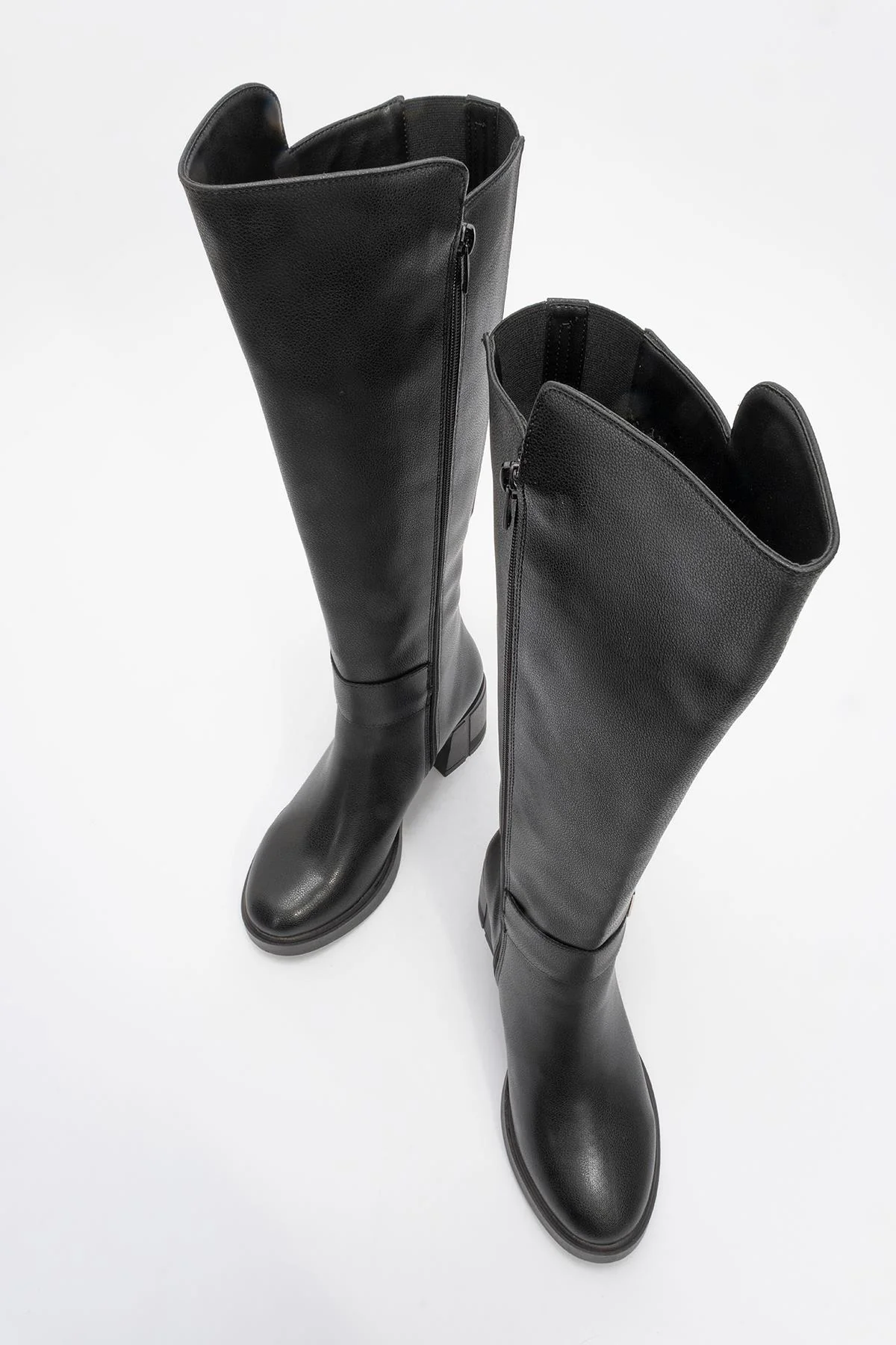 Moreni - Black Stretch Detail Buckle Block Heel Knee-High Boot (Women) - Image 2