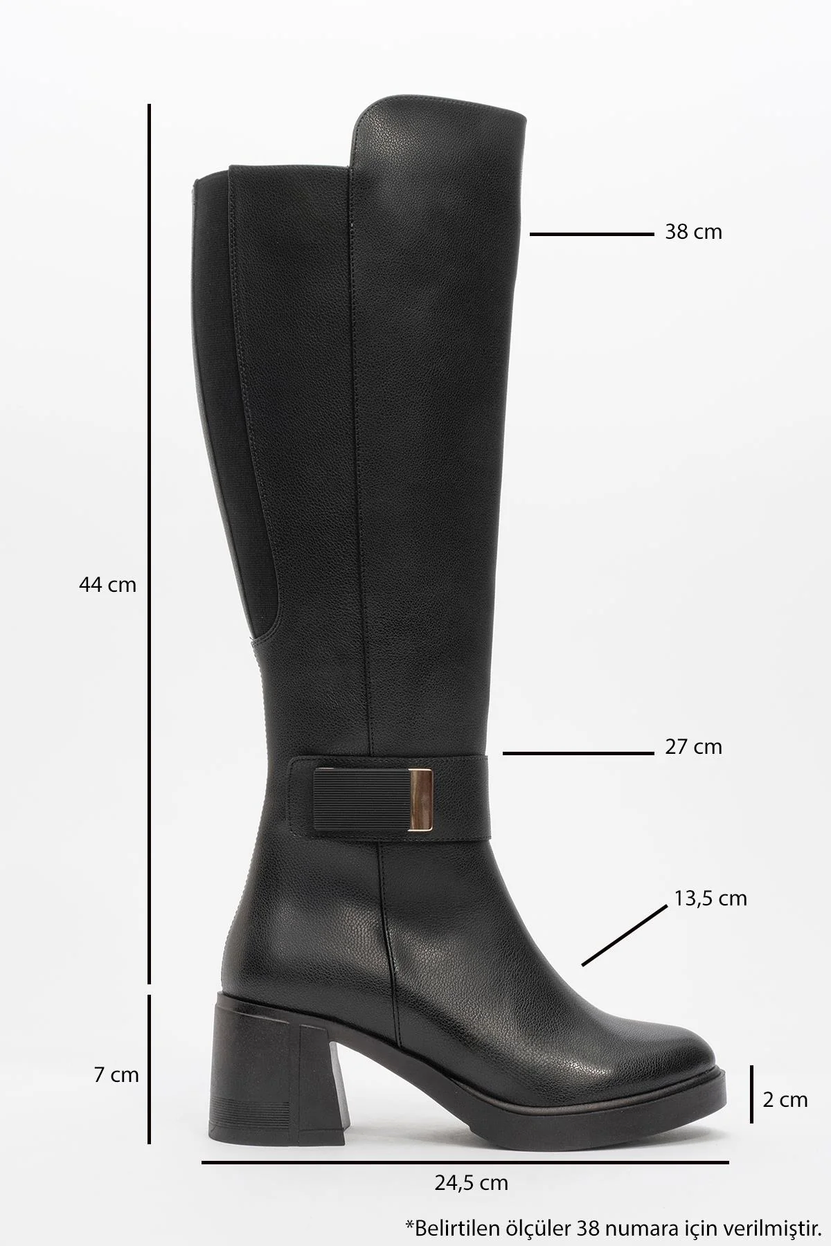 Moreni - Black Stretch Detail Buckle Block Heel Knee-High Boot (Women) - Image 4