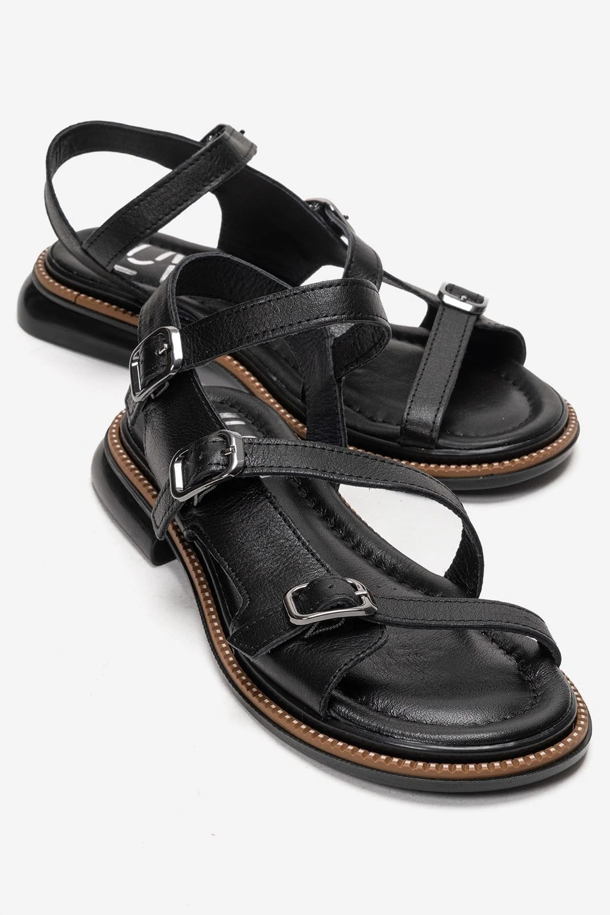 MOREZ - Black Genuine Leather Sandal (Women)