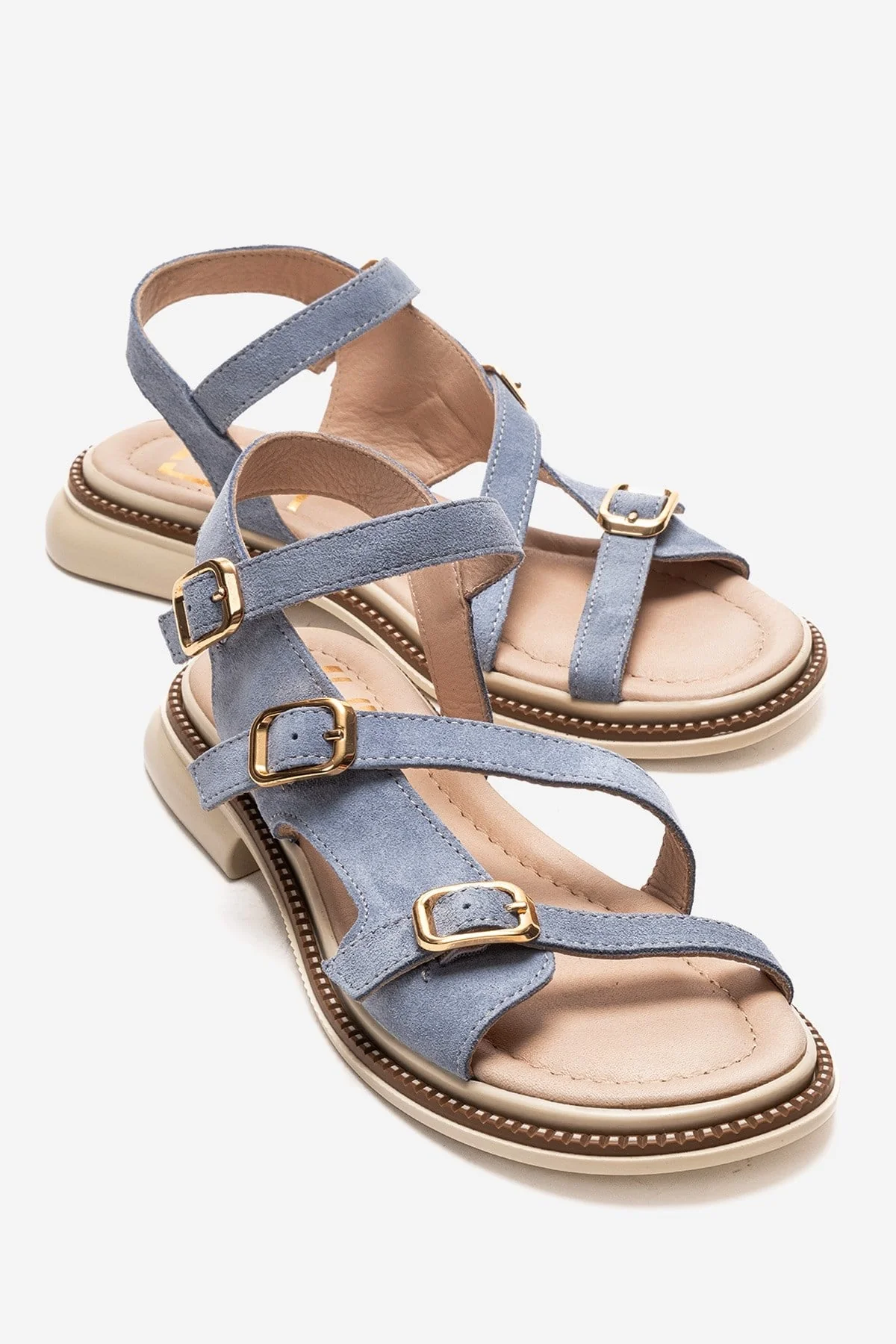 MOREZ - Blue Genuine Suede Leather Sandal (Women)