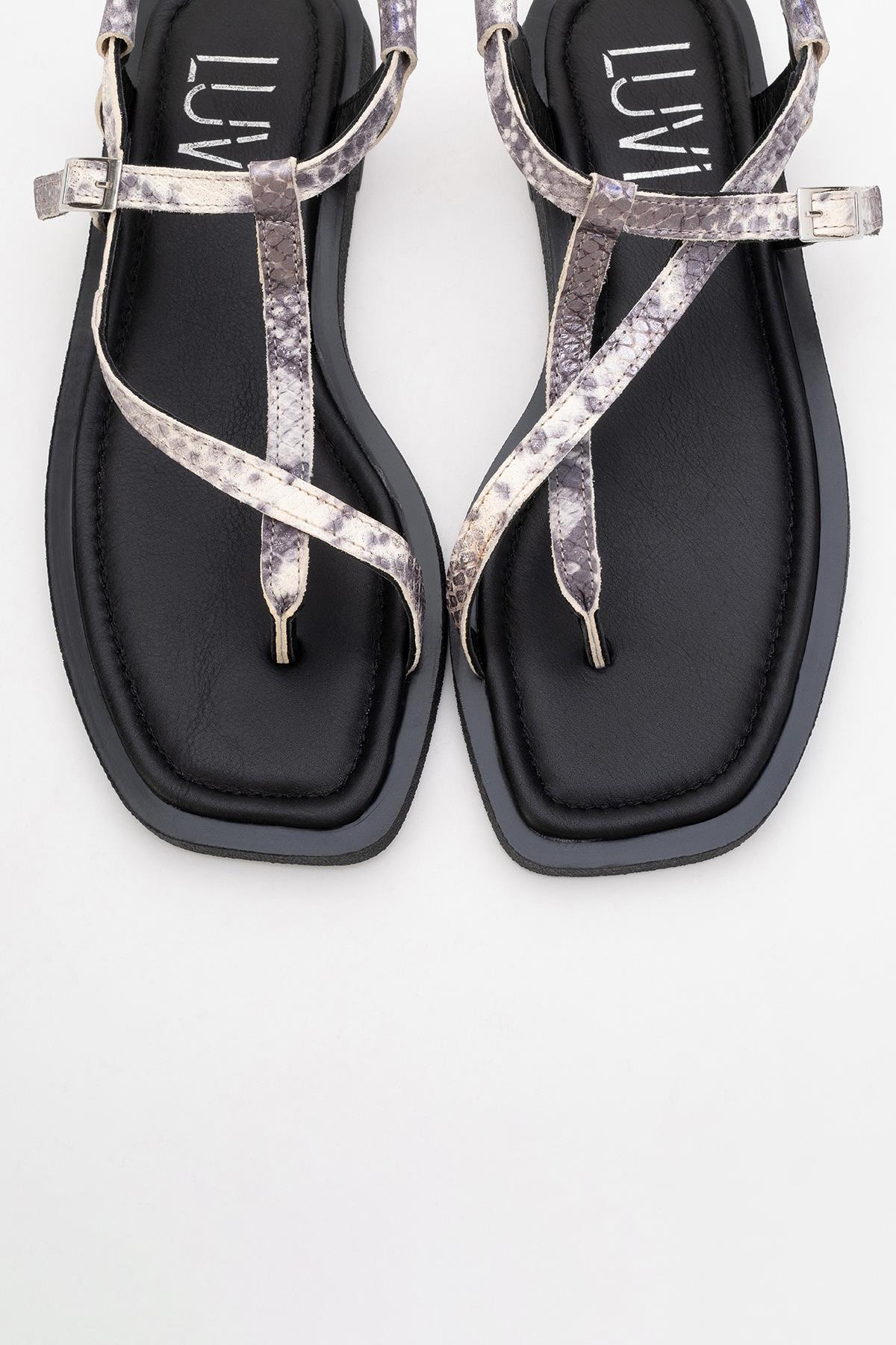 Morgana Black Leather Thong Sandal (Women) - Image 2