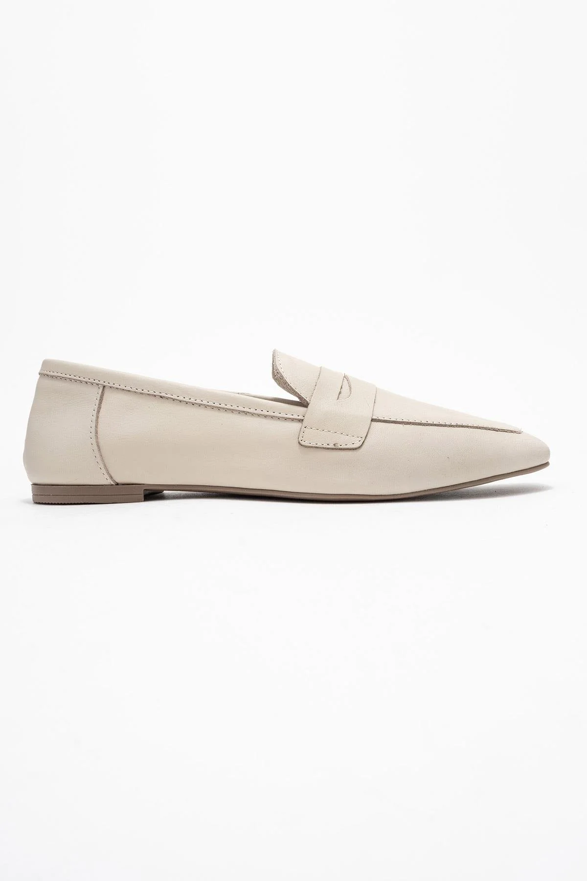 Morne - Ecru Beige Genuine Leather Loafer Shoe (Women) - Image 6