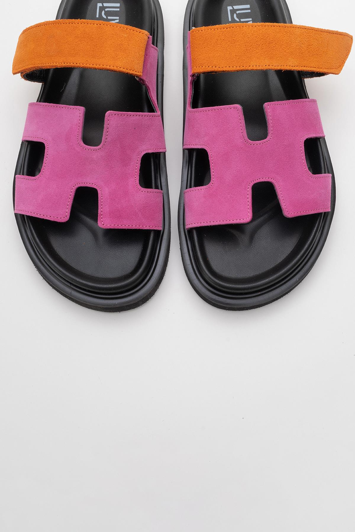 Morte - Fuchsia Orange Suede Leather Slide Sandal (Women) - Image 6