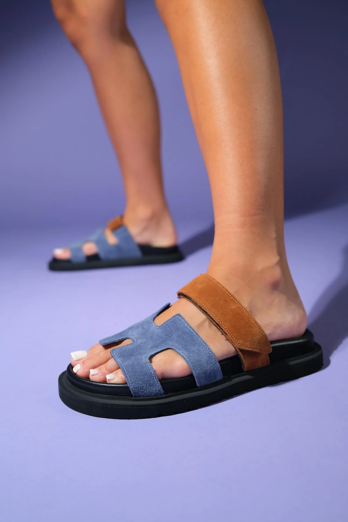 Morte - Navy Cognac Suede Leather Slide Sandal (Women) - Image 7