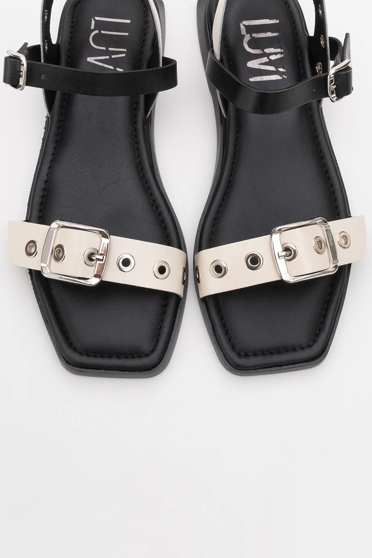 Mozes - Beige Black Leather Sandal (Women) - Image 2