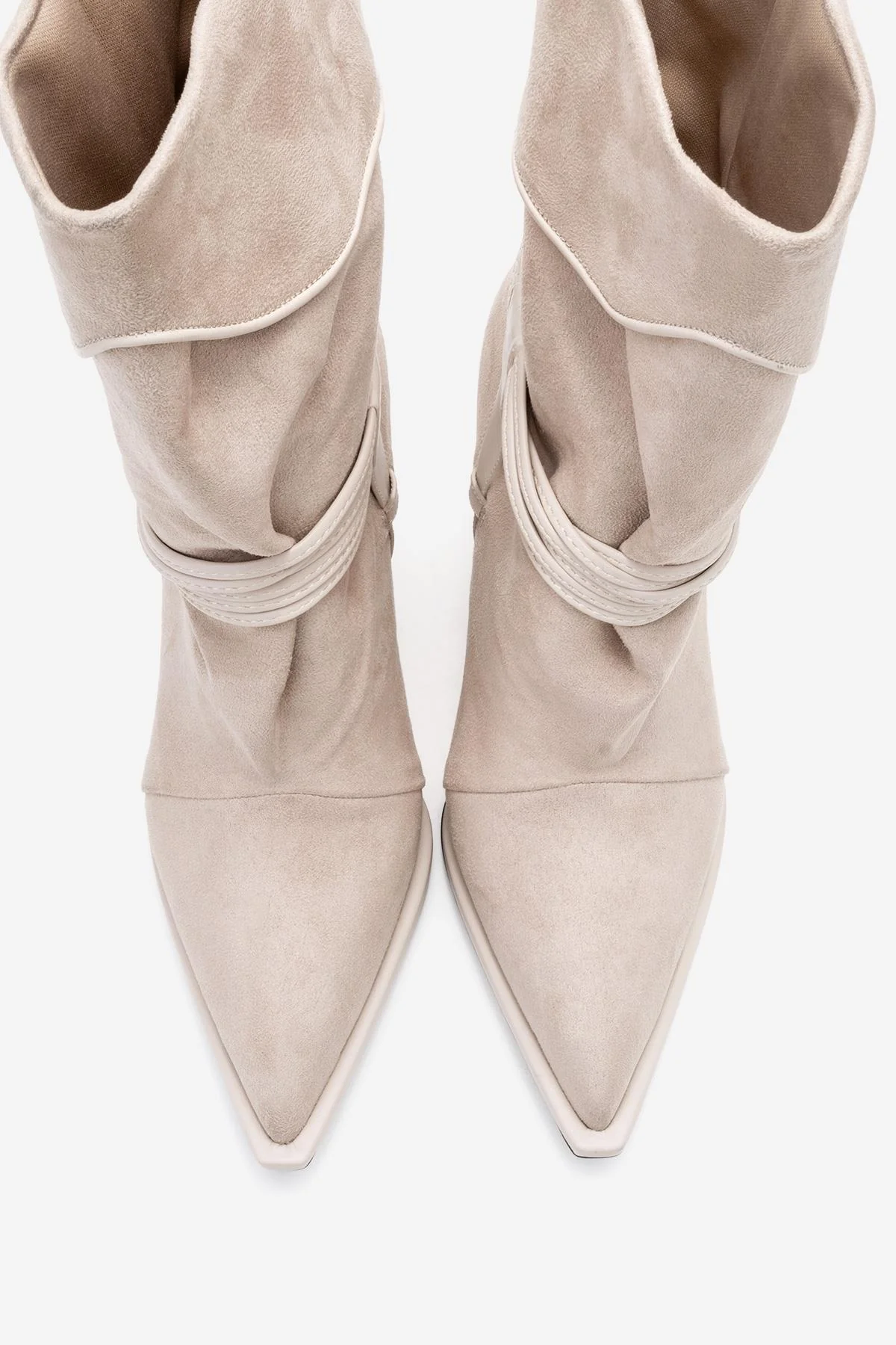 Myra - Beige Banded Buckle Heeled Ankle Boot (Women) - Image 2