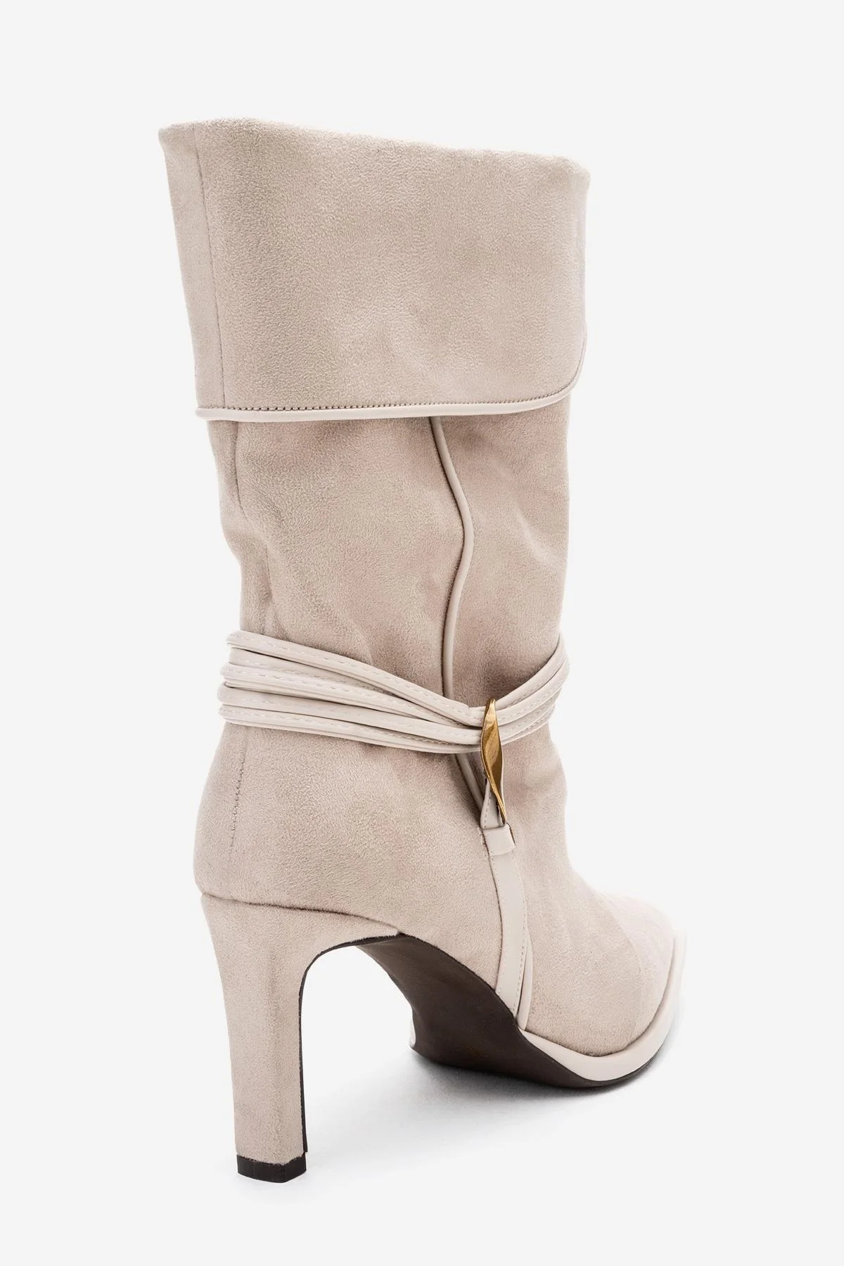 Myra - Beige Banded Buckle Heeled Ankle Boot (Women) - Image 5