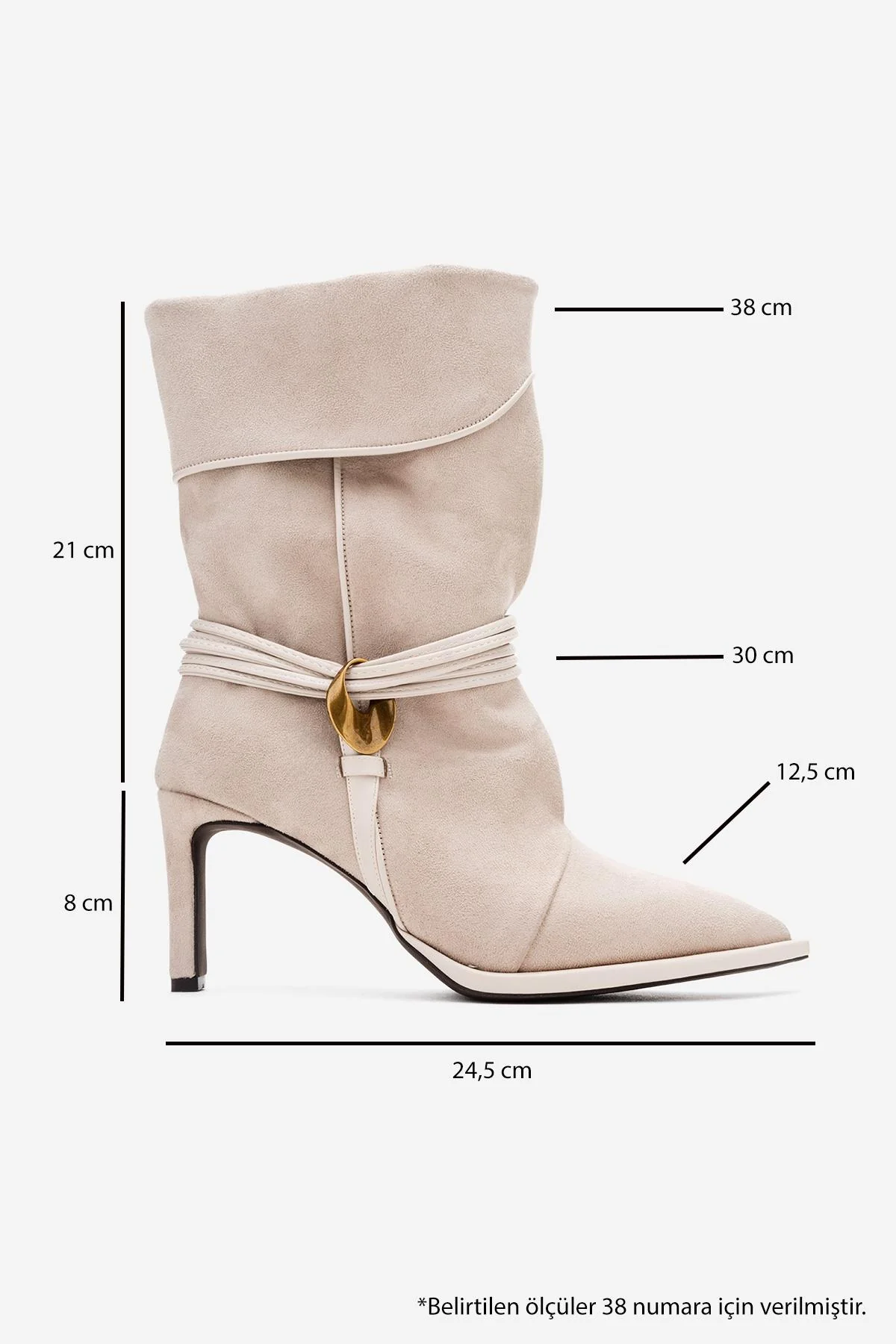Myra - Beige Banded Buckle Heeled Ankle Boot (Women) - Image 6