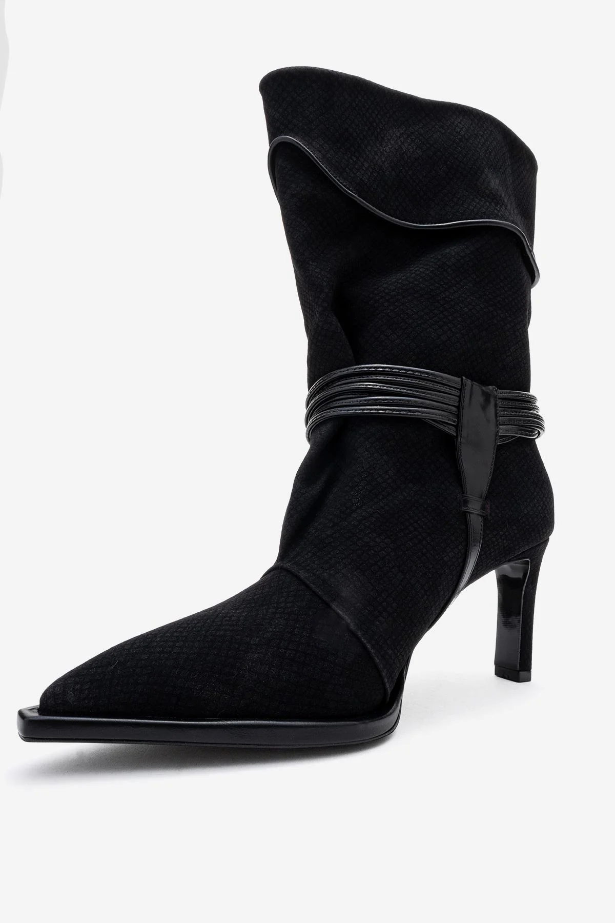 Myra - Black Snake-Embossed Banded Buckle Heeled Ankle Boot (Women) - Image 3