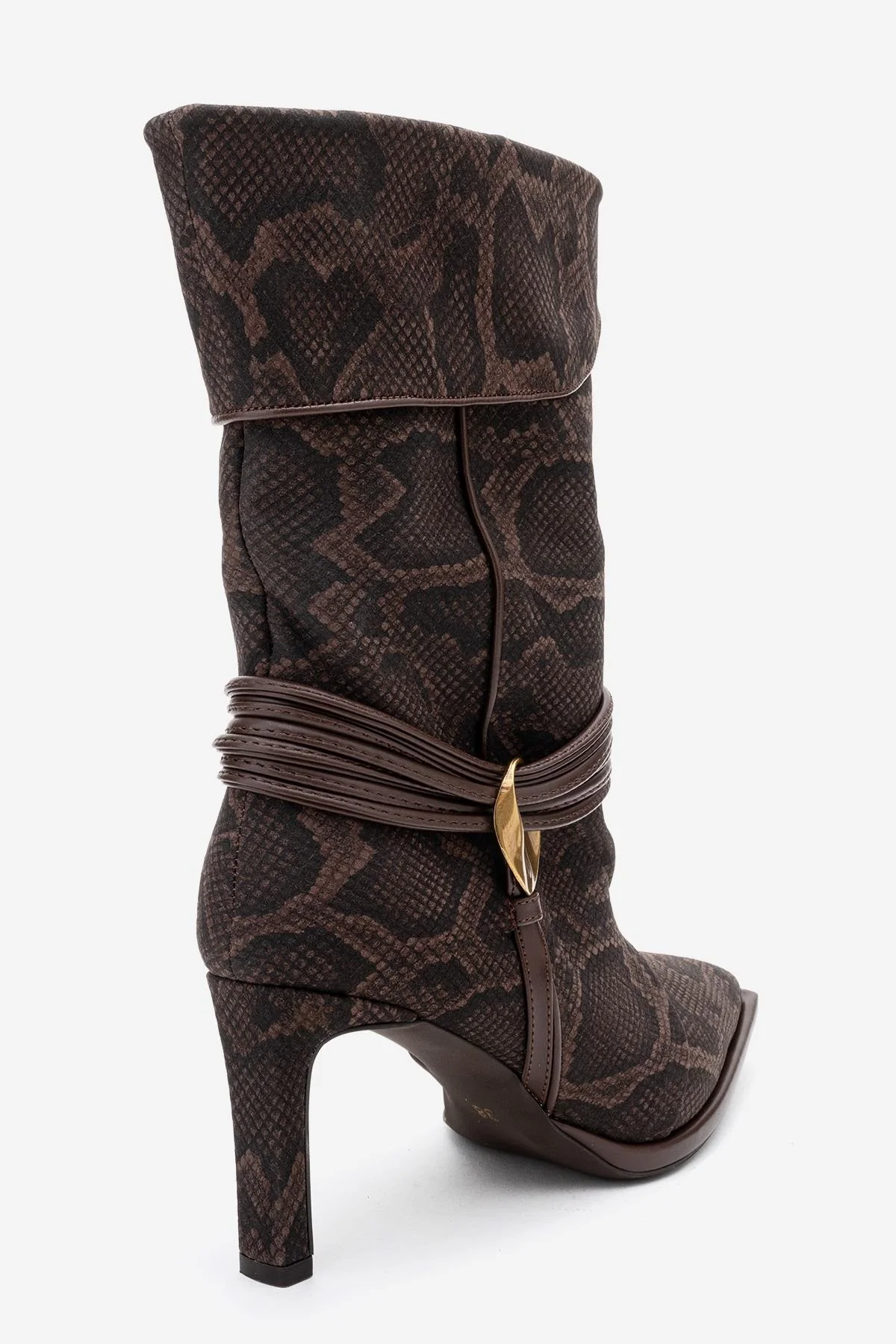 Myra - Brown Snake-Embossed Genuine Leather Banded Buckle Heeled Ankle Boot (Women) - Image 6