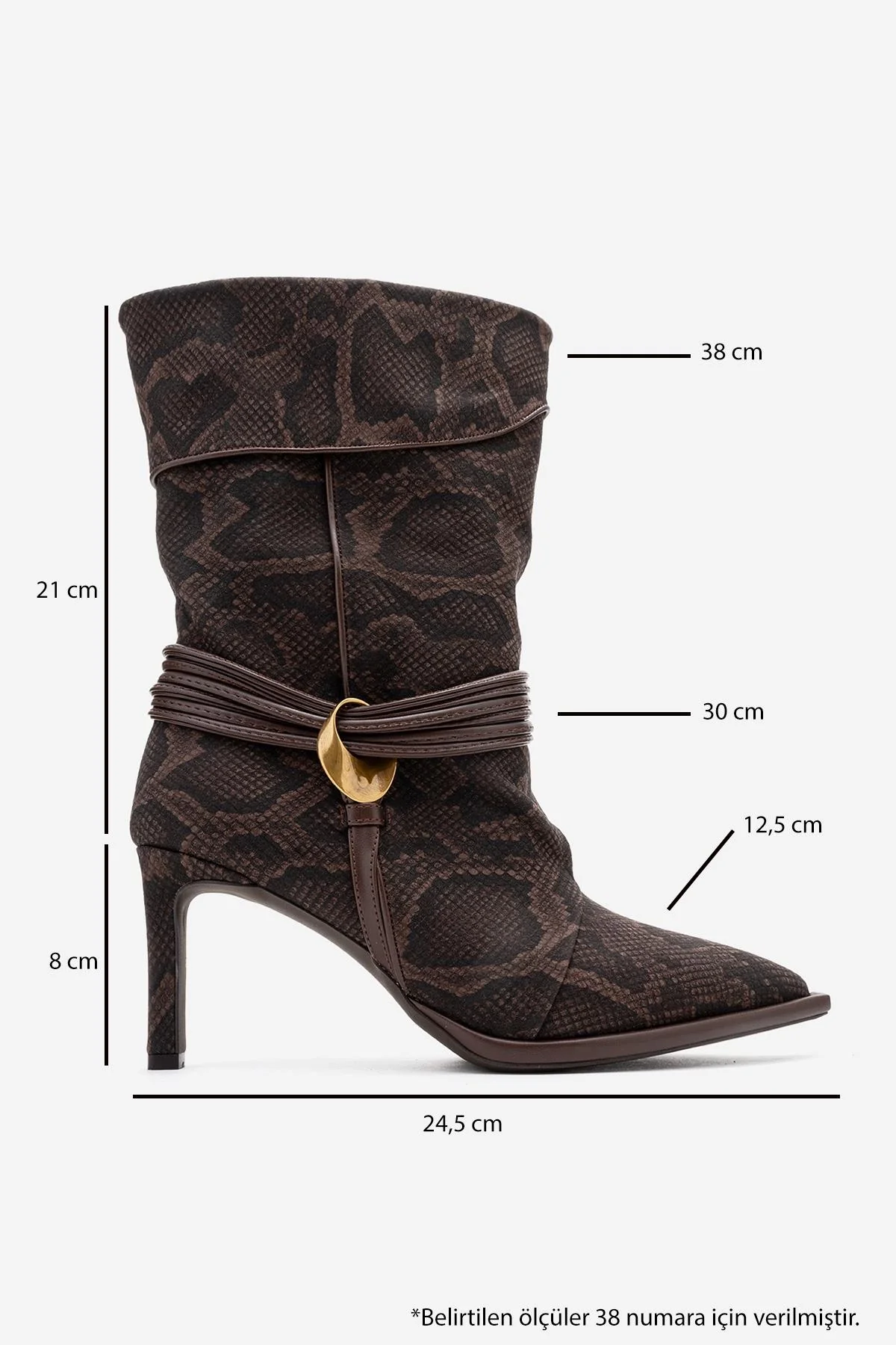 Myra - Brown Snake-Embossed Genuine Leather Banded Buckle Heeled Ankle Boot (Women) - Image 7