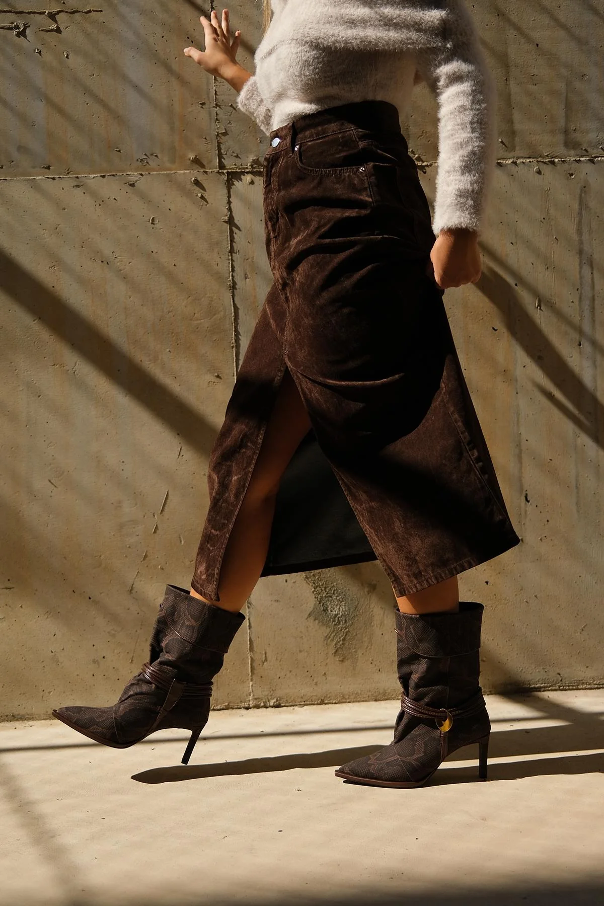 Myra - Brown Snake-Embossed Genuine Leather Banded Buckle Heeled Ankle Boot (Women) - Image 8