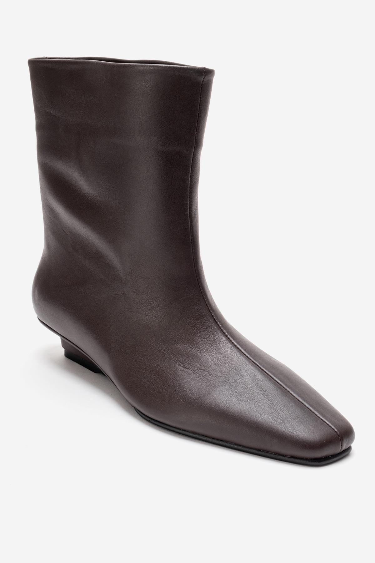 NACHO - Brown Genuine Leather Minimal Block Heel Ankle Boot (Women) - Image 4