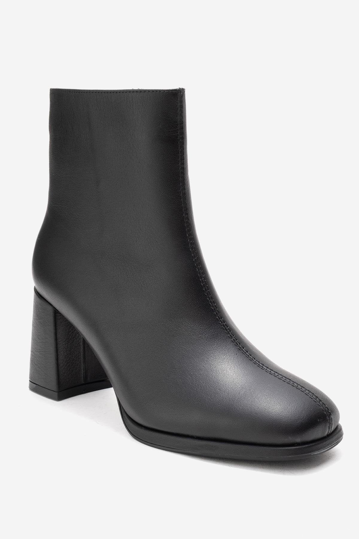 Napoli - Black Genuine Leather Block Heel Ankle Boot (Women) - Image 3