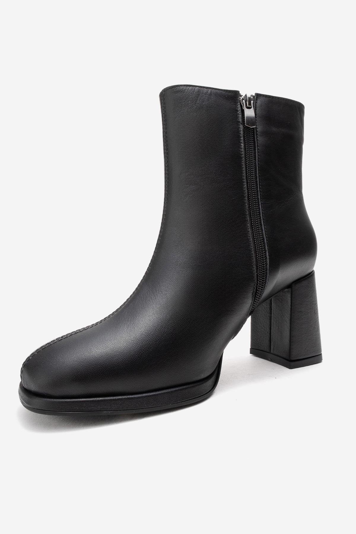 Napoli - Black Genuine Leather Block Heel Ankle Boot (Women) - Image 4