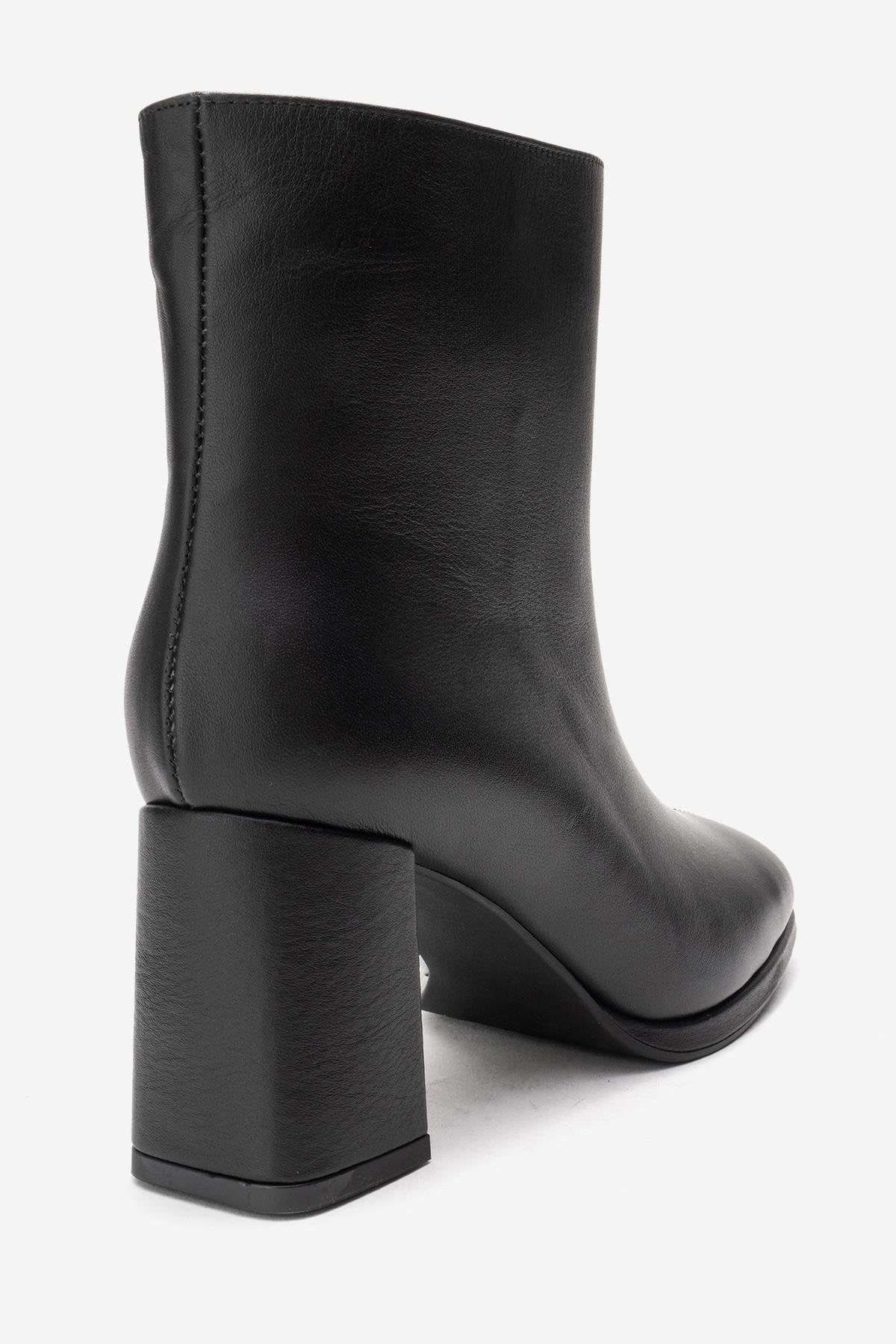 Napoli - Black Genuine Leather Block Heel Ankle Boot (Women) - Image 5