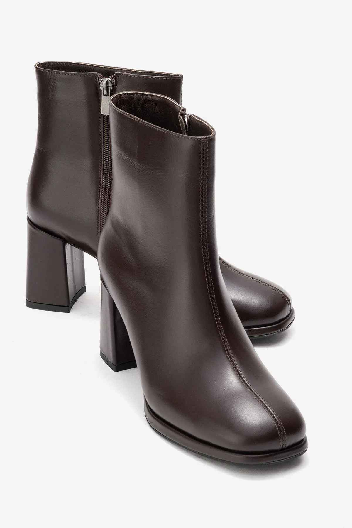 NAPOLI - Brown Genuine Leather Block Heel Boot (Women)