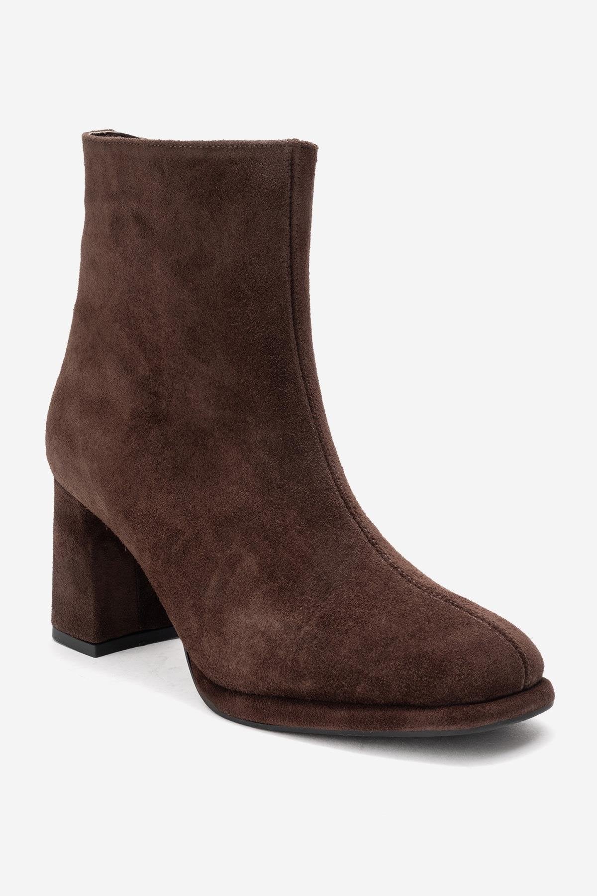 Napoli - Brown Suede Genuine Leather Block Heel Ankle Boot (Women) - Image 3