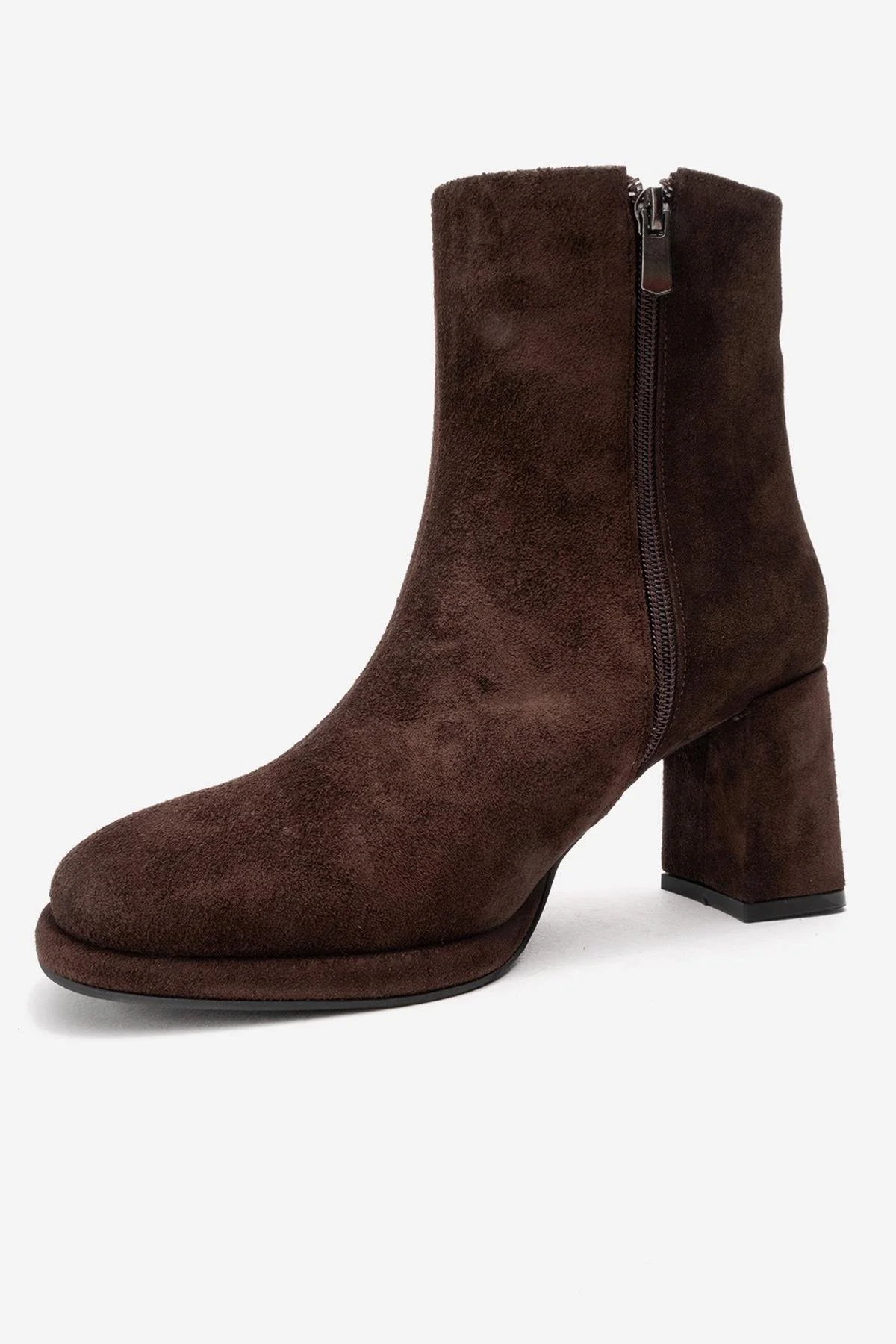Napoli - Brown Suede Genuine Leather Block Heel Ankle Boot (Women) - Image 4