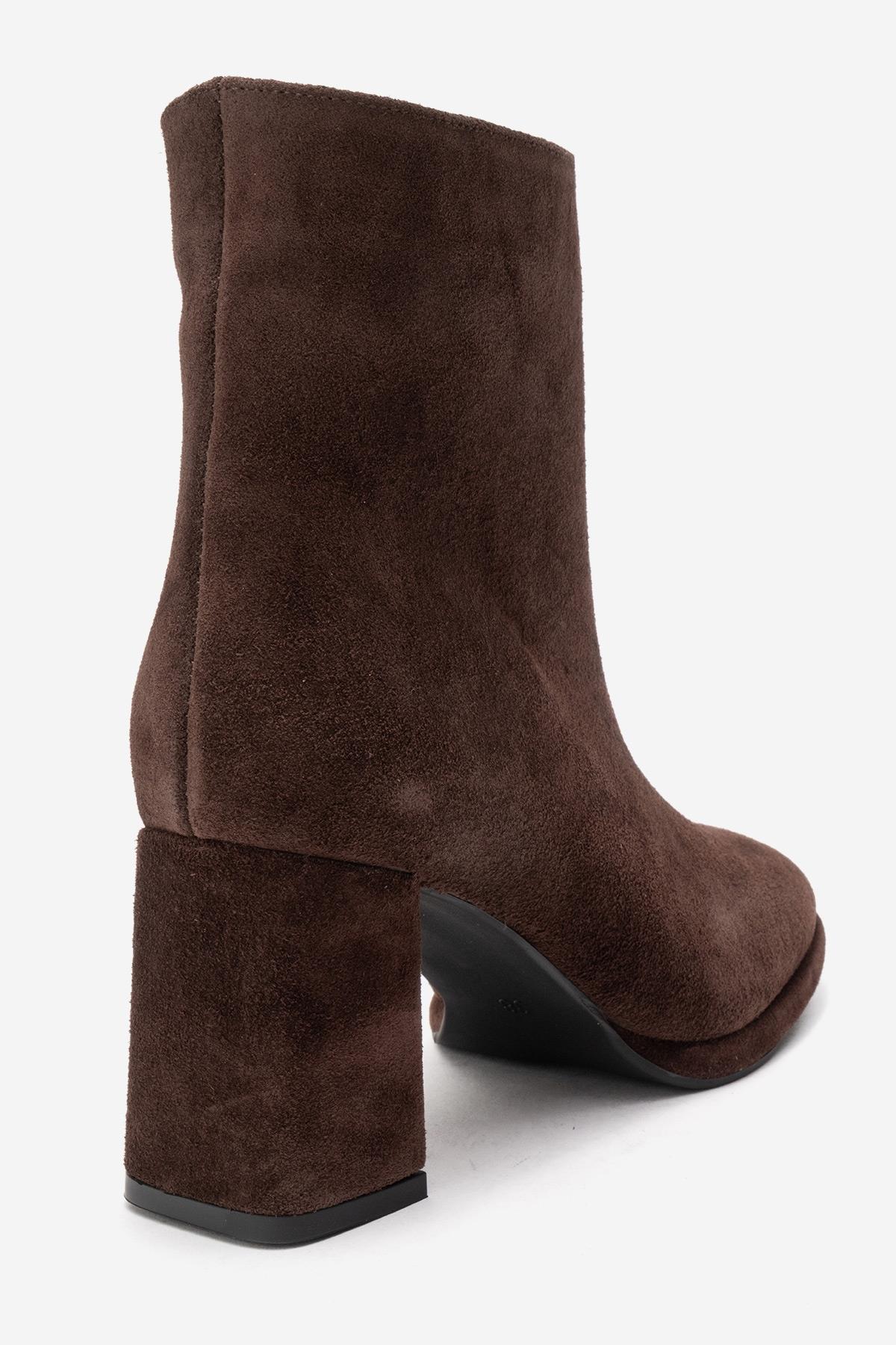 Napoli - Brown Suede Genuine Leather Block Heel Ankle Boot (Women) - Image 5