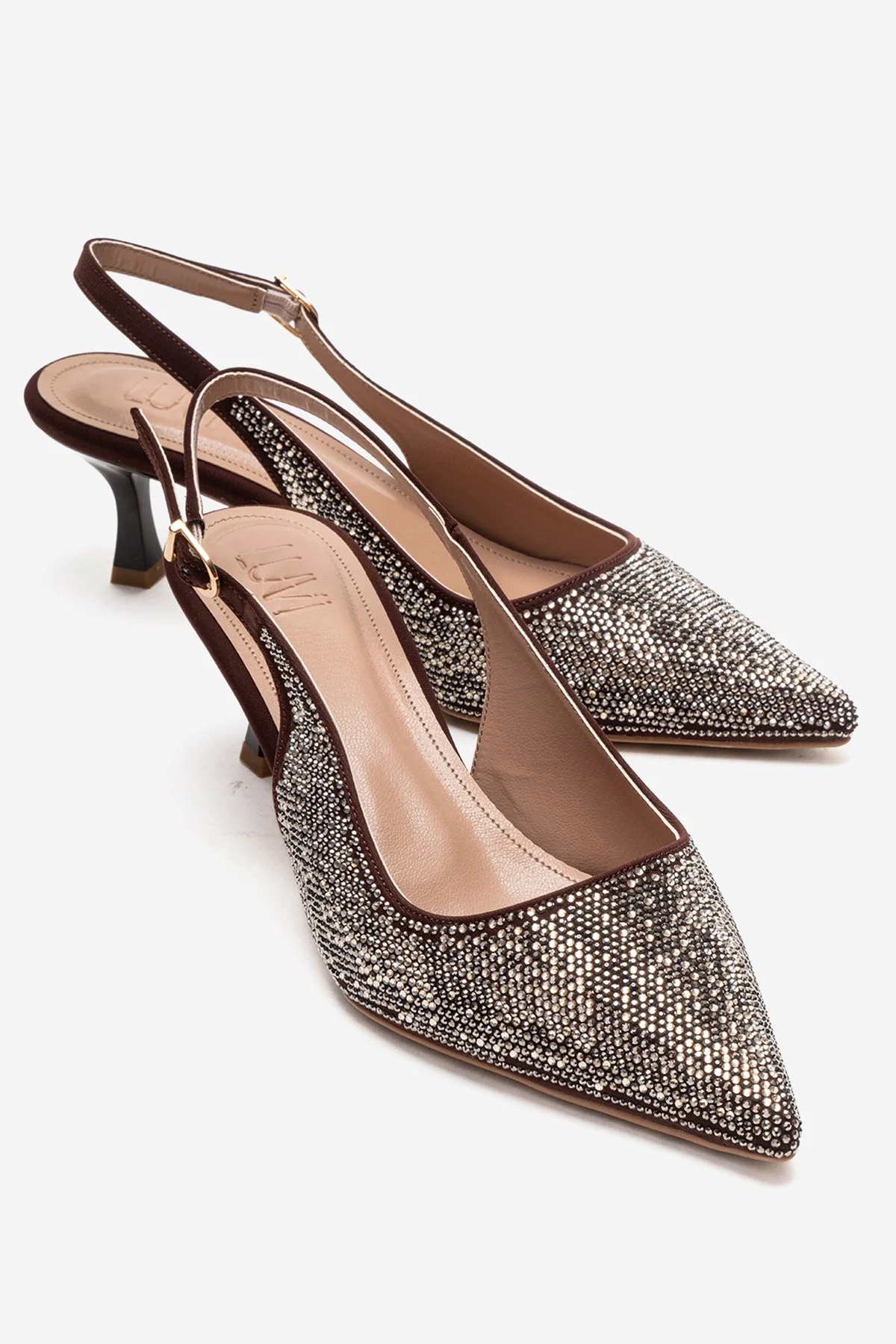 NELLA - Brown Gold Jeweled Slingback Stiletto Pump (Women)