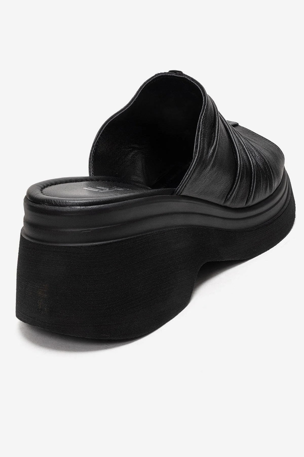 NELLIE - Black Genuine Leather Platform Wedge Slide (Women) - Image 5