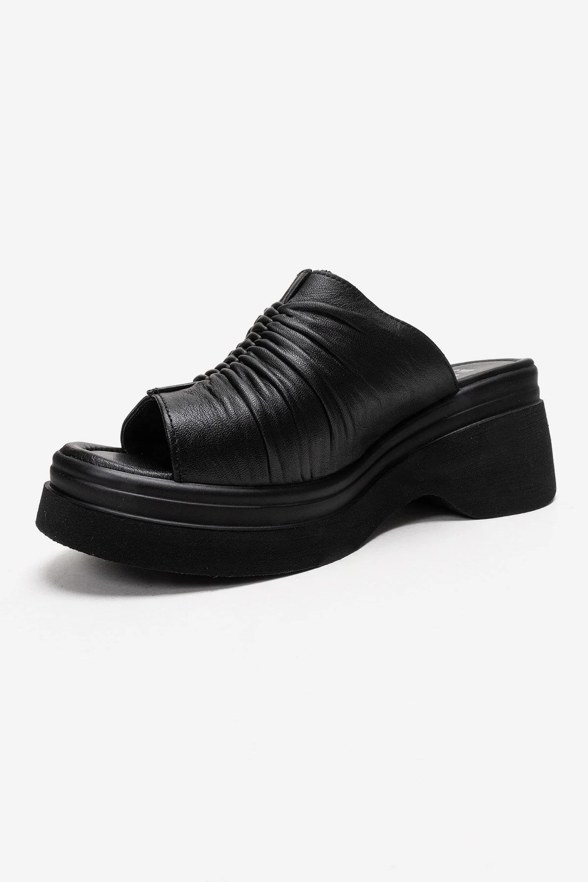 NELLIE - Black Genuine Leather Platform Wedge Slide (Women) - Image 6