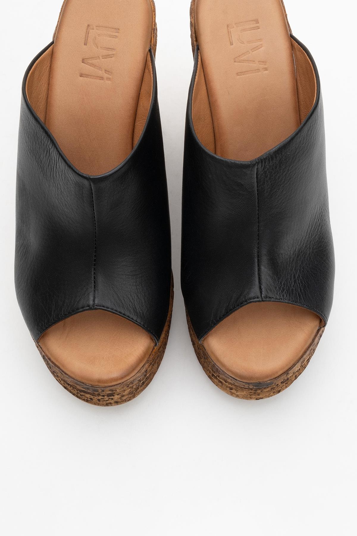 Nelly Black Leather Platform Slide (Women) - Image 2