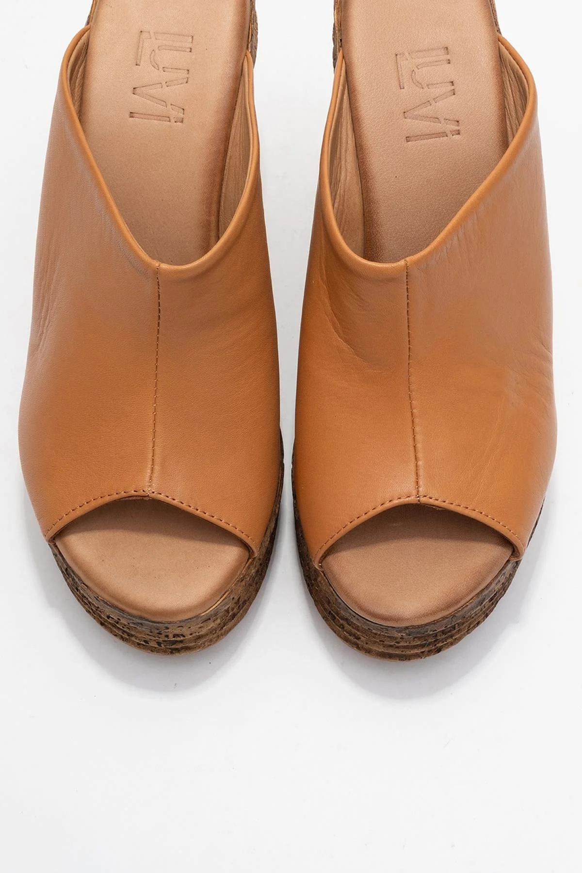 Nelly Cognac Brown Leather Platform Slide (Women) - Image 2