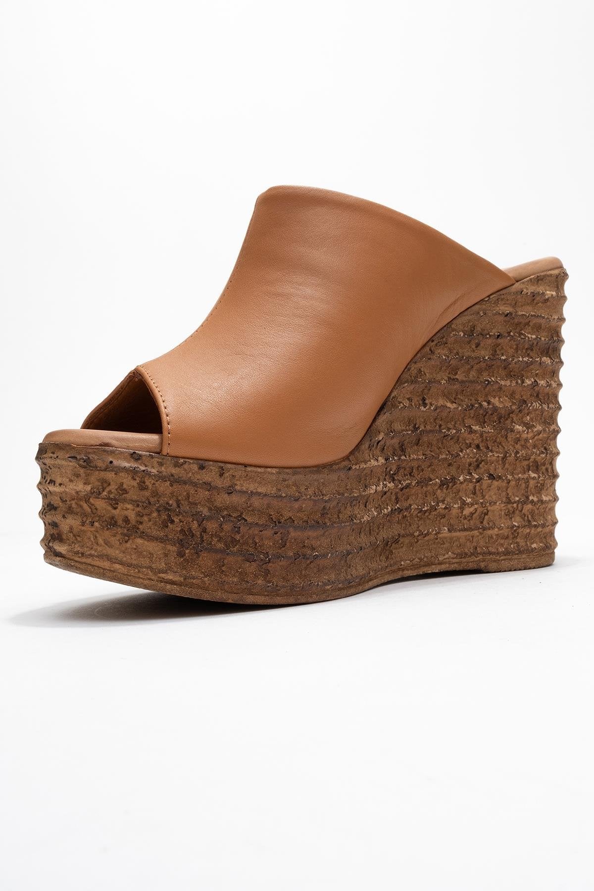 Nelly Cognac Brown Leather Platform Slide (Women) - Image 4