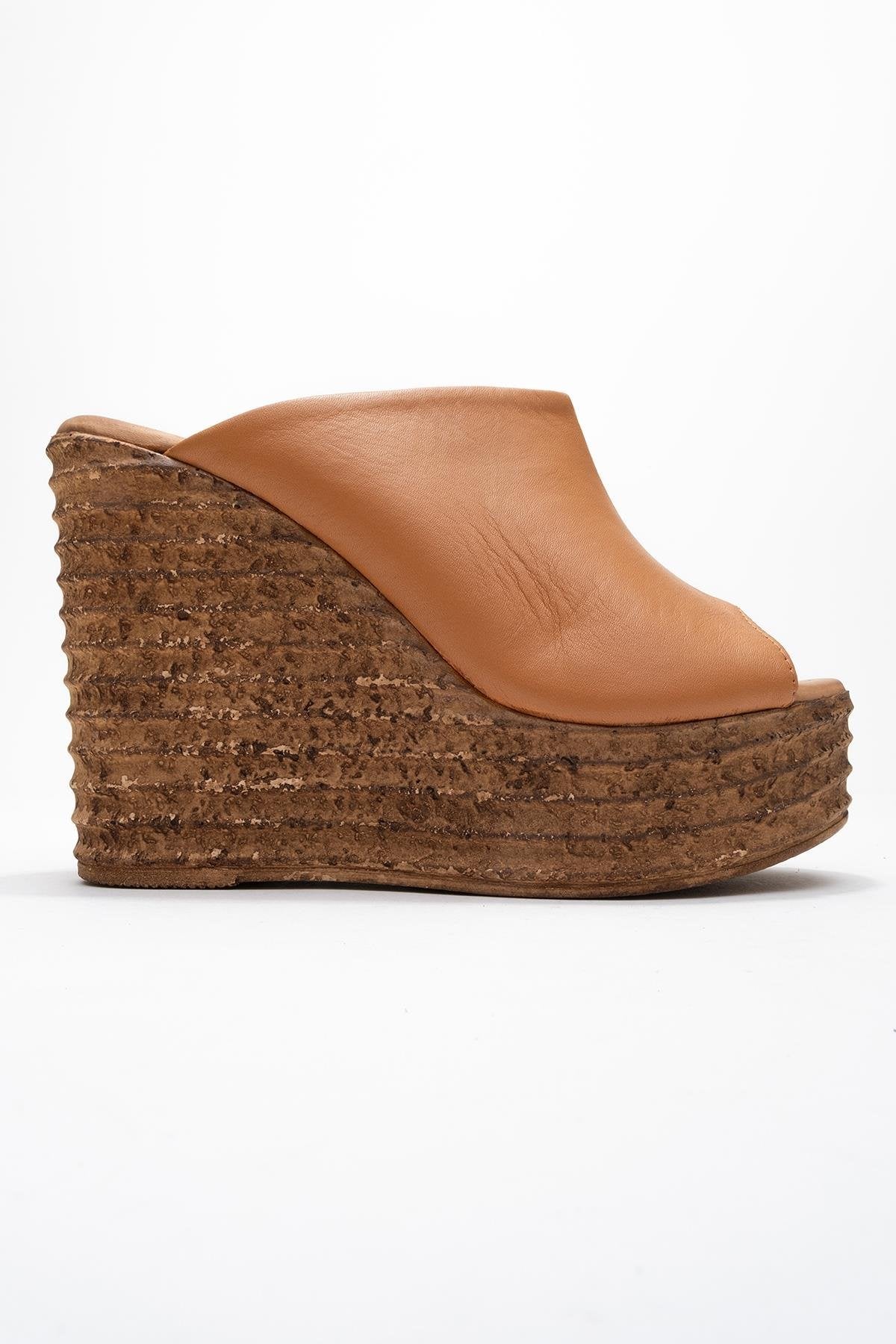Nelly Cognac Brown Leather Platform Slide (Women) - Image 6