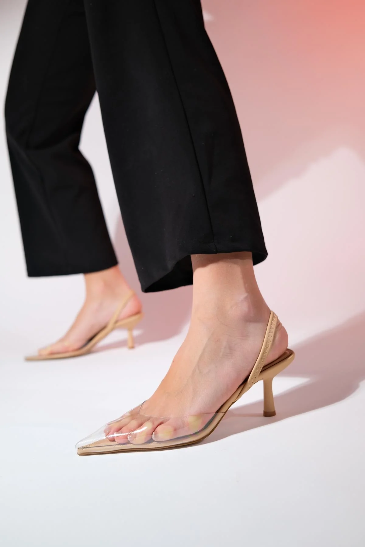 Nelson - Beige Transparent Backless Pointed Toe Stiletto (Women) - Image 3