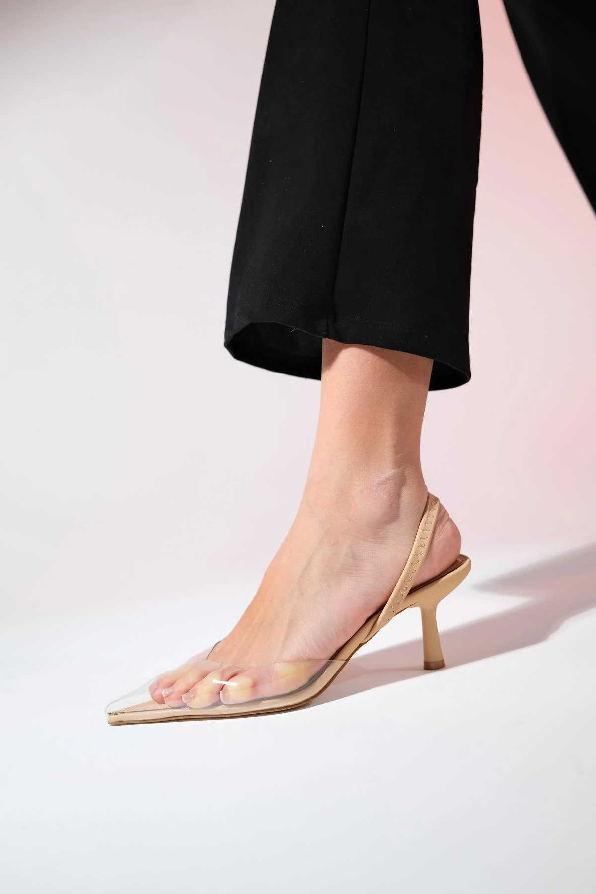 Nelson - Beige Transparent Backless Pointed Toe Stiletto (Women) - Image 4