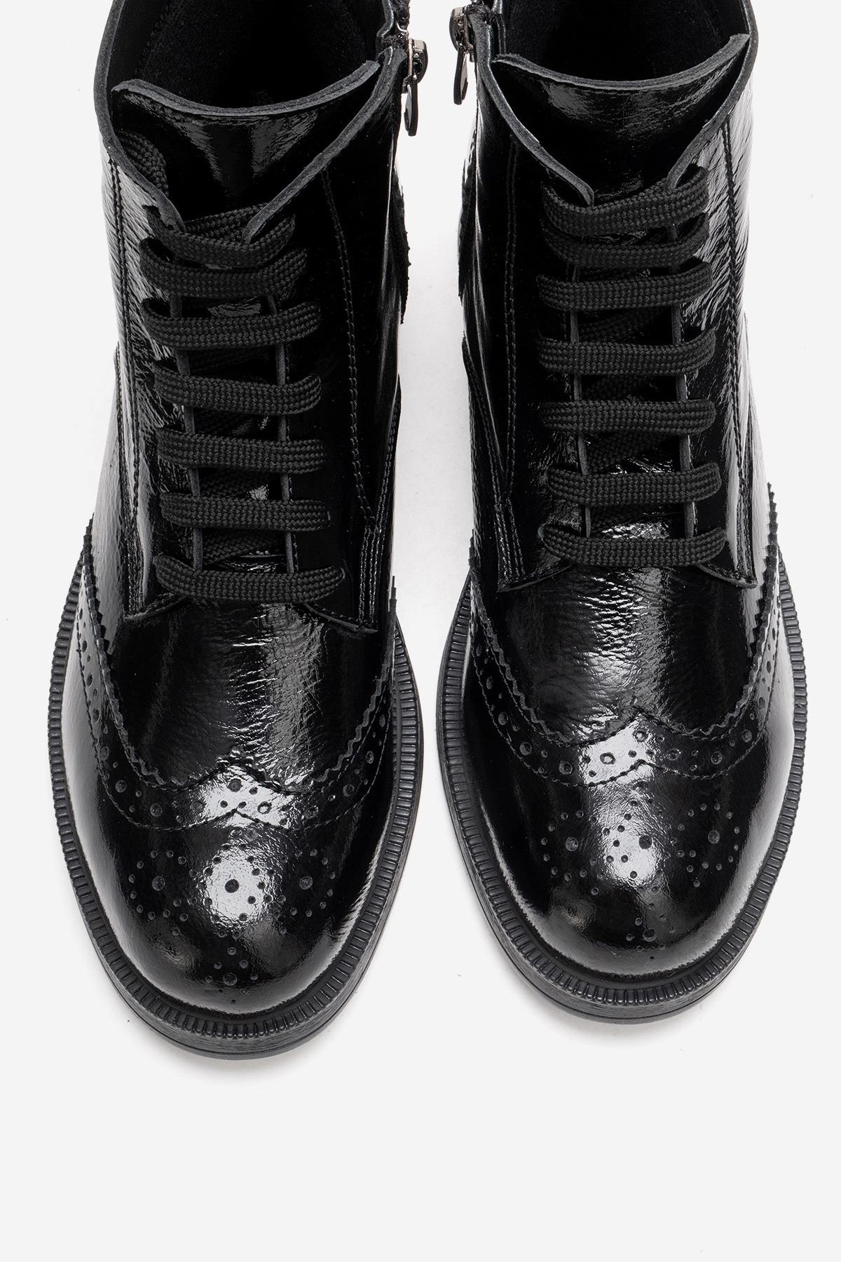 NELVY - Black Patent Genuine Leather Flat Boot (Women) - Image 2